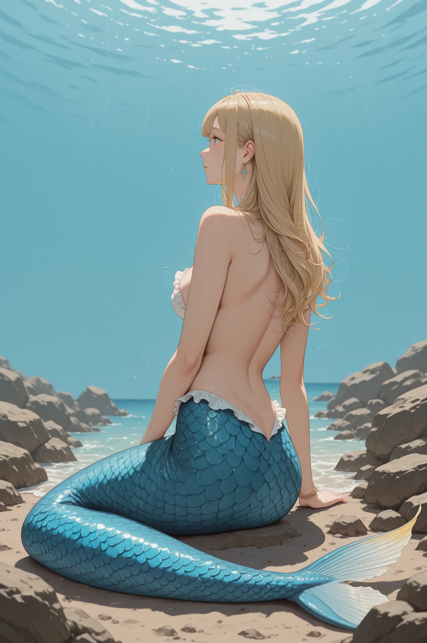 masterpiece, best quality, monster girl, mermaid, nipples, nami, <lora:nami:0.8>, pussy, ocean