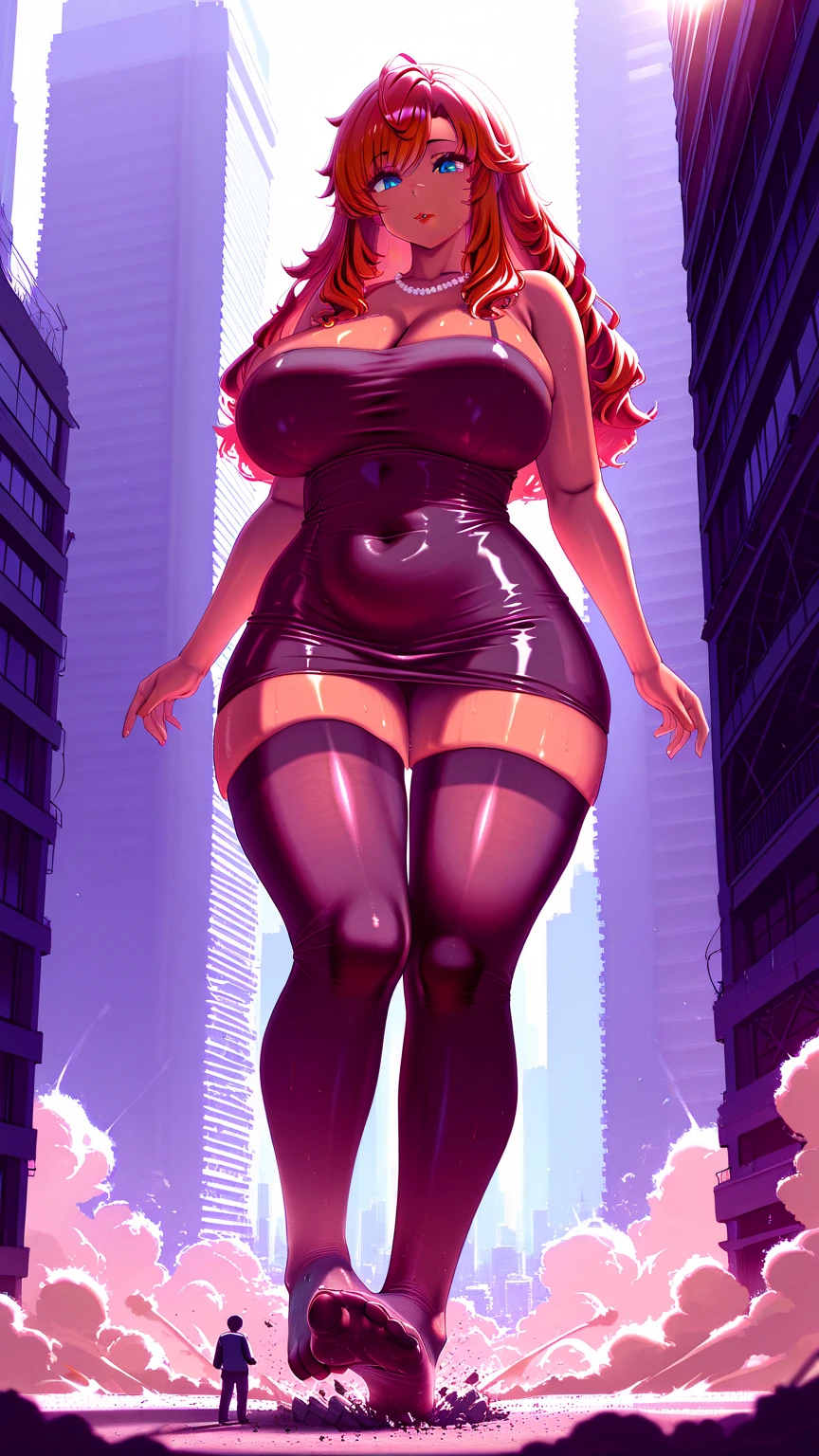 Akeno Himejima, 1girl, (((bimbo))), long black hair, purple eyes, ear ringimbo))), puffy lips, pink painted lips, yandare eyes, thick lips, wide hips, thick thighs, huge round ass, enormous natural breasts, shiny oily breasts, she venom, skin tight venom suit, full venom suit, black venom, symbiote, naked , nude, muscular, in the air, city, cyberpunk, full body, seducative pose, smirk, oiled up, corrupted female, midnight club, strip club, tall figure, close up, dominant, milf, released suit, futanari, bulge futs dick, large futa dick:0.5