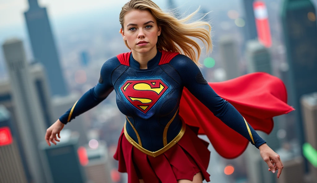 DC movies,photo of a 18 year old girl,supergirl,punching viewer,incoming punch,bare fist,happy,ray tracing,detail shadow,shot on Fujifilm X-T4,85mm f1.2,sharp focus,depth of field,blurry background,bokeh,lens flare,motion blur,<lora:add_detail:1>,