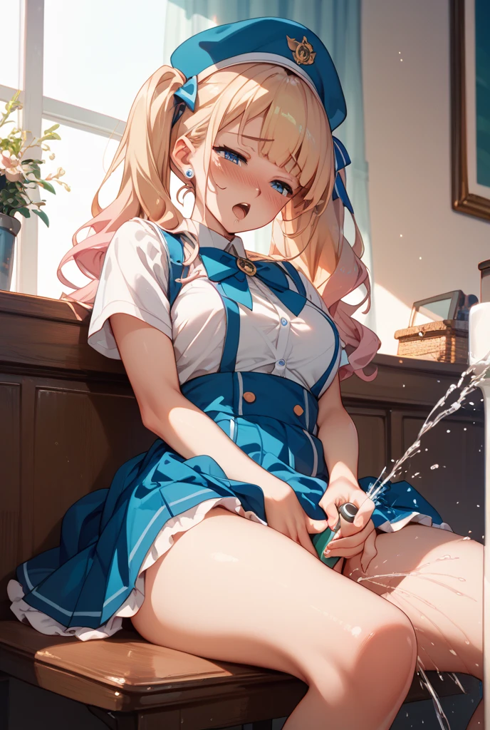 nsfw,1 person,Sweat,White Breath,solo,Pokémon,Lillie,Penis in the crotch,room,(Handjob ejaculation),(soloオナニー),Sit on a chair,Side view,Ahegao