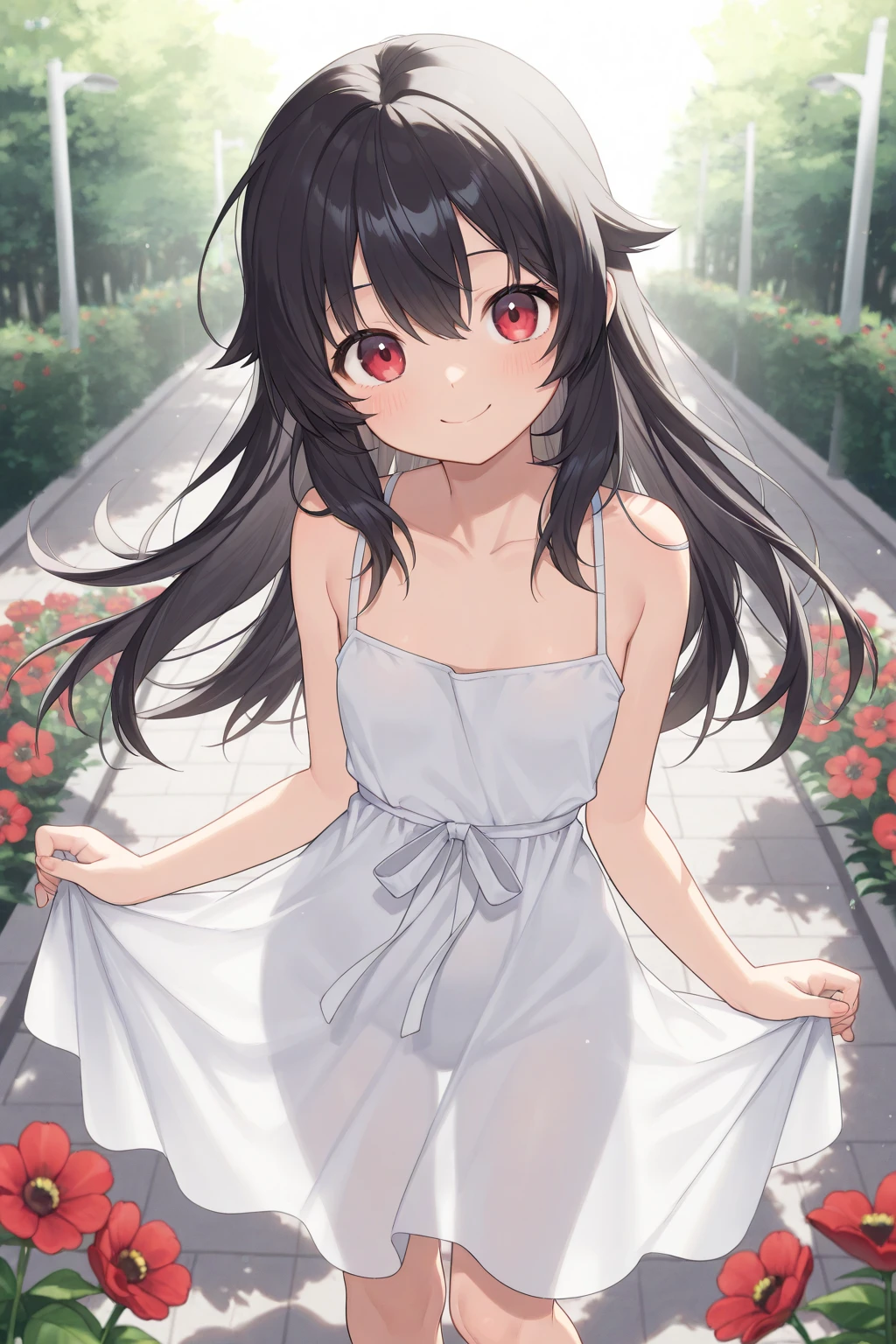 ((masutepiece, Best Quality, hight resolution, nffsw, Perfect Pixel, depth of fields, 4K, )), 1girl in, Solo, , Beautiful anime girl, Beautiful Art Style,
running:1.3, garden background, Looking back,
Perfect body, grin smile, lift skirt, show panties:1.3, white dress:1.2
yukinoshita yukino, black hair, long hair, medium breasts, Full face blush,
straight-on:1.4