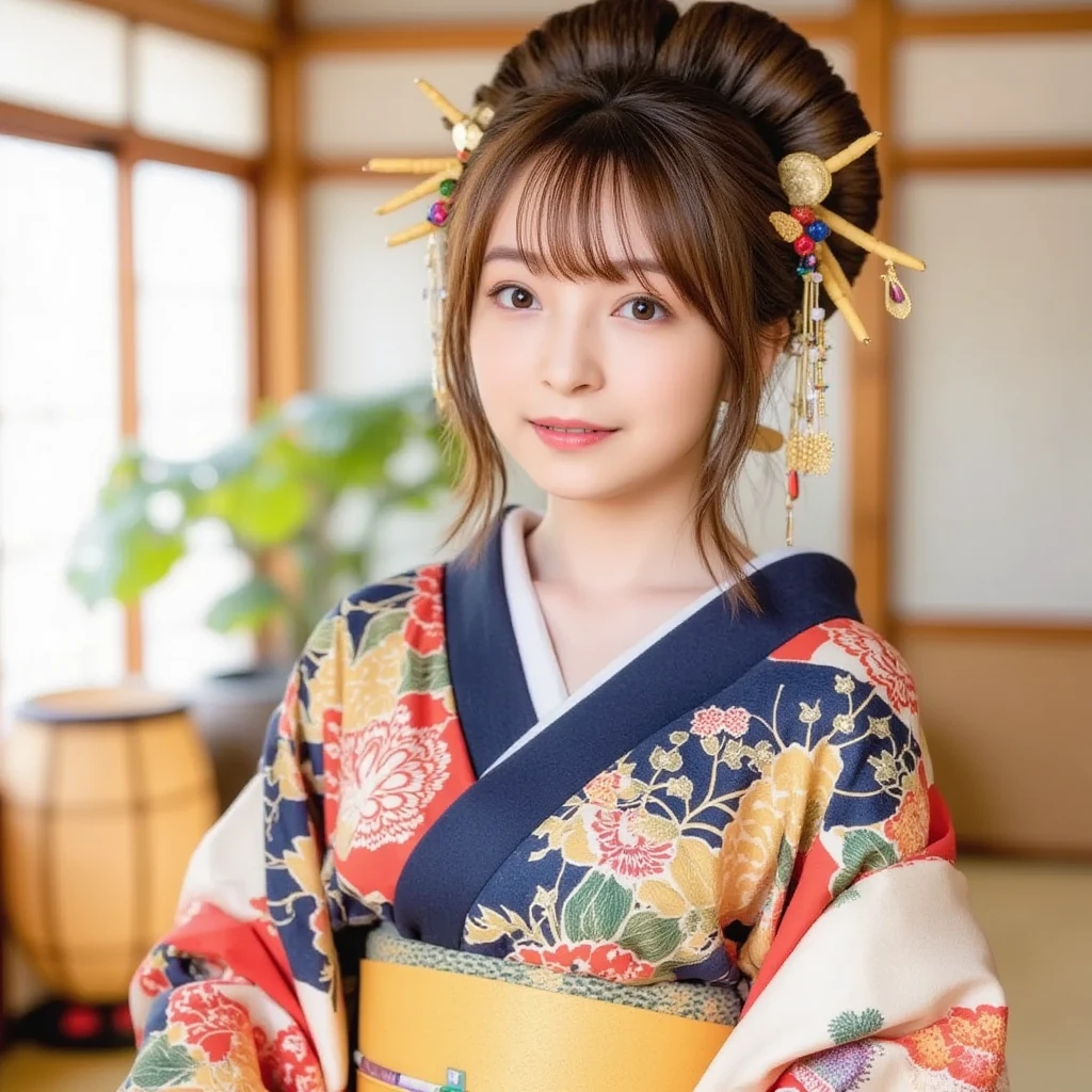 (Traditional beauty,geometrical:1.2)(Painting style:Hanfu style)Wearing Chinese-style Han clothes,Wear a hair ornament of the same color,Japanese-style women's makeup and dress,Lurking in the style of Japanese culture,Observe the vignetting,Late at night alone,Sweet face,Intoxicated expression,The orange costume shimmered