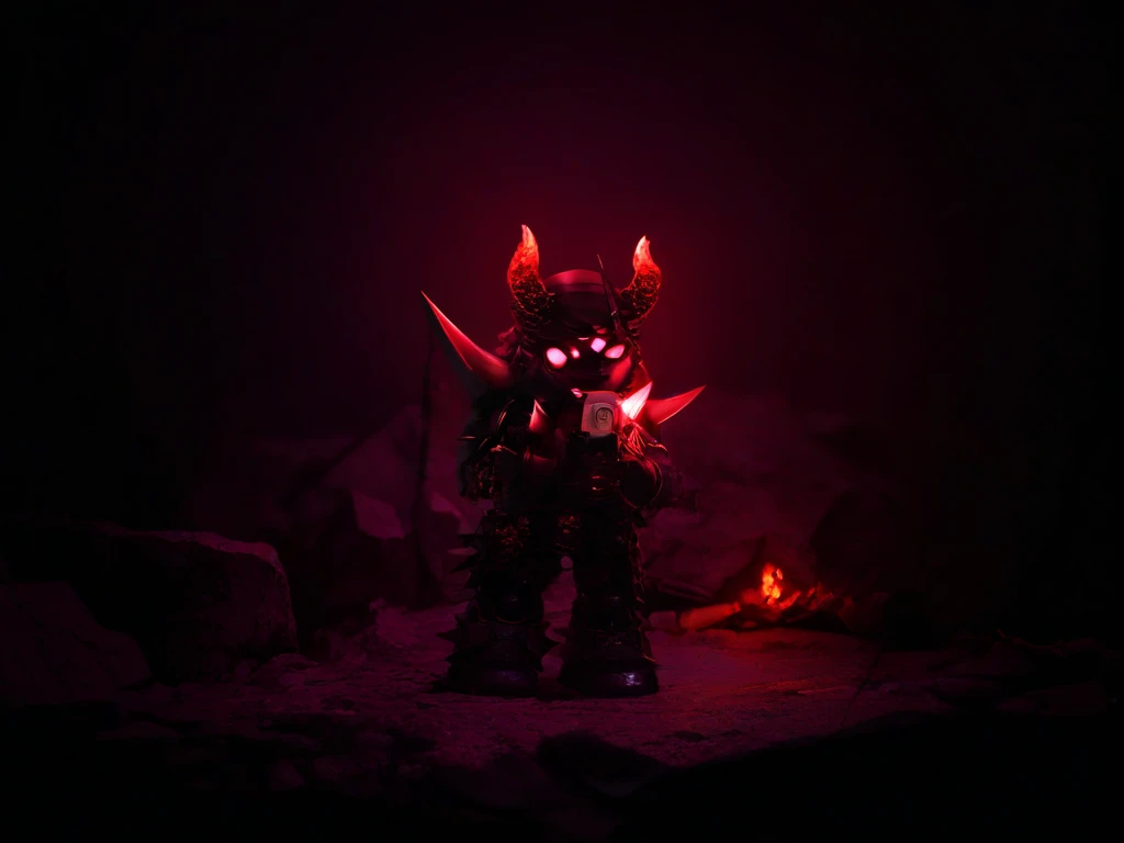 (knitted toy voodoo doll:1.7), (Voodoo Blood Buffalo:1.3), (Clothing: dark hide with glowing red eyes:1.0), (Accessories: enchanted infernal horns, glowing blood amulet, mystical cursed plains:1.2), (background: desolate plains with floating, glowing embers and ominous winds:1.2), best quality, masterpiece, detailed soft oil painting, detailed background, dramatic cinematic lighting, soft edge lighting, professional, dramatic lighting, hard edge lighting, ultra quality, 4k,masterpiece, best quality, 8k, ultra highres, highres, extremely detailed