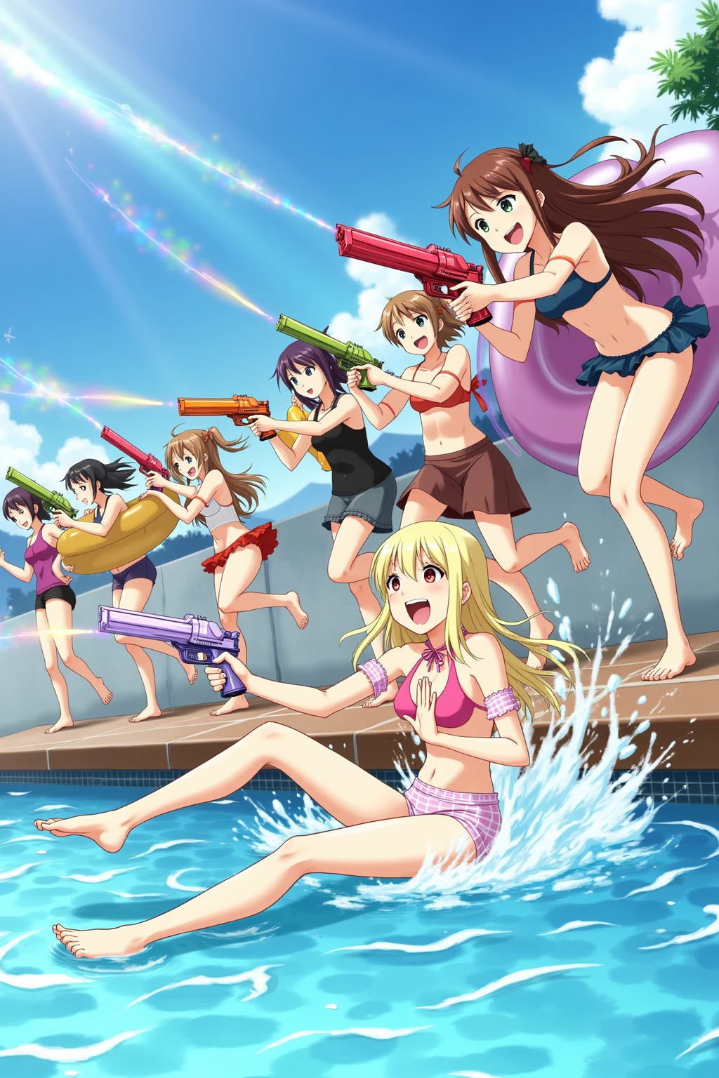 garotas de anime, Posar(arms up + Feliz), Estilo Ecchi, Melhor Avaliado em Pixiv, alta resolução, 8k