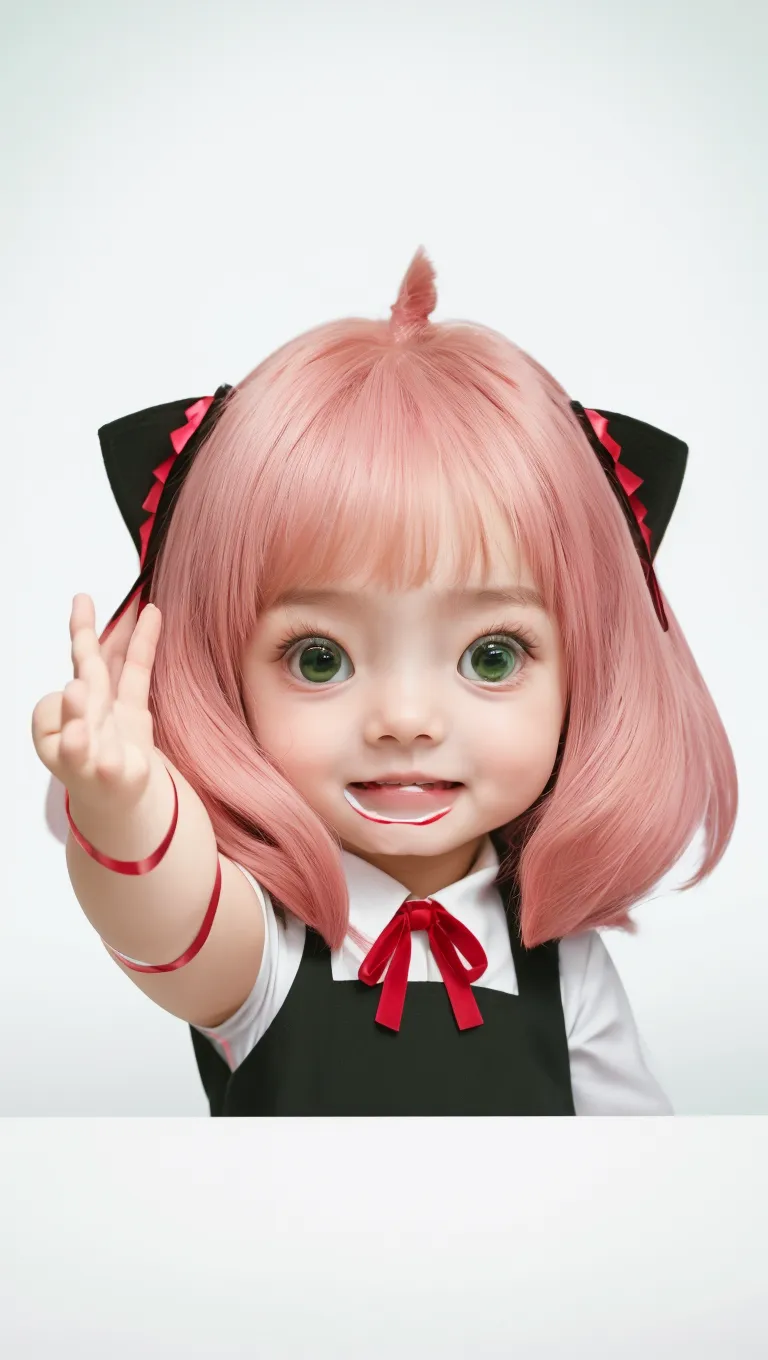 Garota com cabelo loiros e olhos azuis, red bows in hair, um belo sorriso, um vestido de couro vermelho