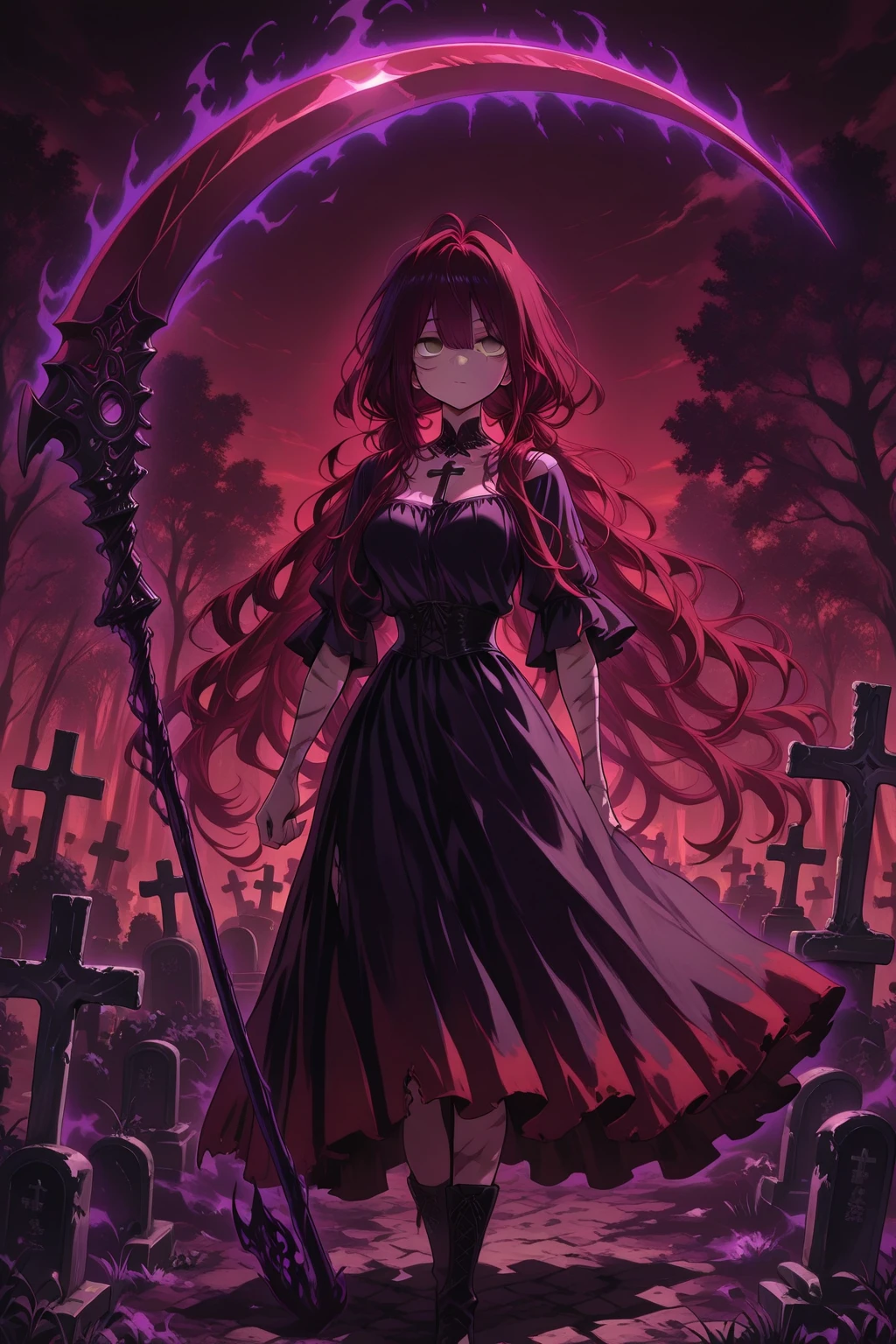 Queen,(Sexy women),Dark Abyss, Crown of thorns,((Broken clothes)),((Thorn rose)),Broken tombstones,Candle,Dark atmosphere,wasteland,only one person,night,Blood