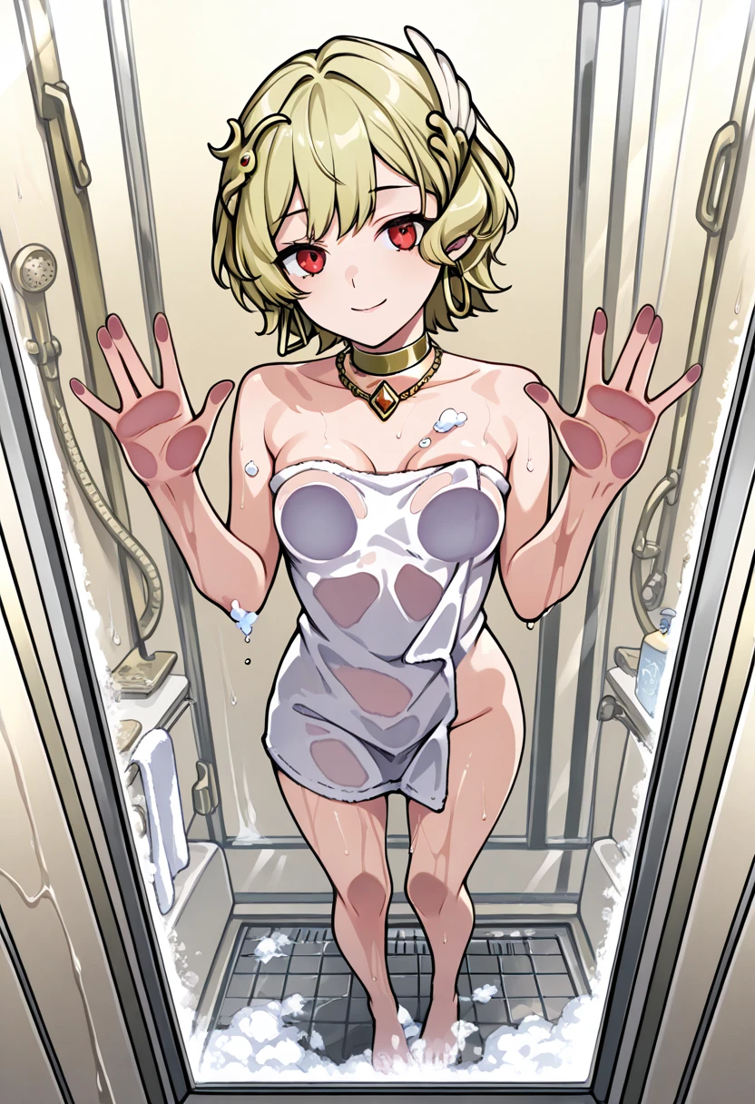 ((masterpiece))((Highest quality))girl、blush、Flat Chest、Are thin、Blonde Hair、blush、Are standing、Whole body image、Eye level to pussy、、No background、Hair is two colors、Twin tails、Red Eyes、Two-tone red and yellow hair、Completely naked、Greeting with pussy、Spread your pussy、Even your feet are visible、Enters the whole body、NSFW、