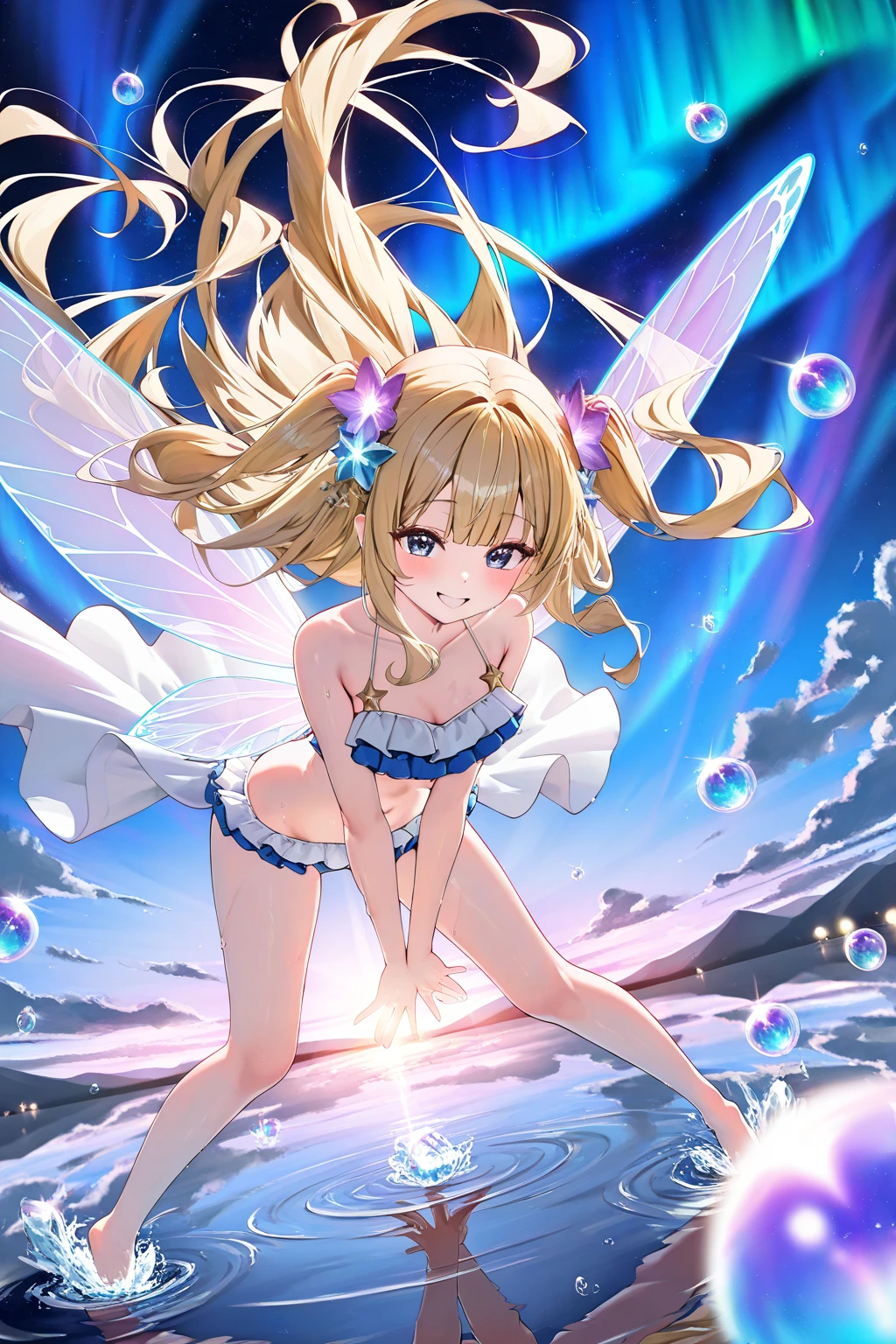 (((close up foot))), A little fairy girl is playing a prank, (Flapping its wings, it floats in the air)、(Aerial), (I look up at the girls from the ground.)、(The girls who surrounded me and hugged me)、((A laughing smile)), (Pixie)、(Butterfly on the back々Feathered)、Very little fairy、((Little fairy))、low length、(thin)、((5 years old girl))、(Transparent fair skin), (((child girl)))、Wavy、(Blonde Hair)、ponytail、Red scrunchie、((Forehead))、Big eyes、Grey Eyes, (Red leotard)、(covered nipples), ((Angle from below1.5)), light pink tights、Covered navel、(Thighs), crotch、foot, ((kicking)), (Angle from the bottom of the girl), (In the woods)、((Kick the penis))、1boy, ((Cast magic on the penis))、((lying big boy)), ((penis)), ((eject cum)), (((footjob)))