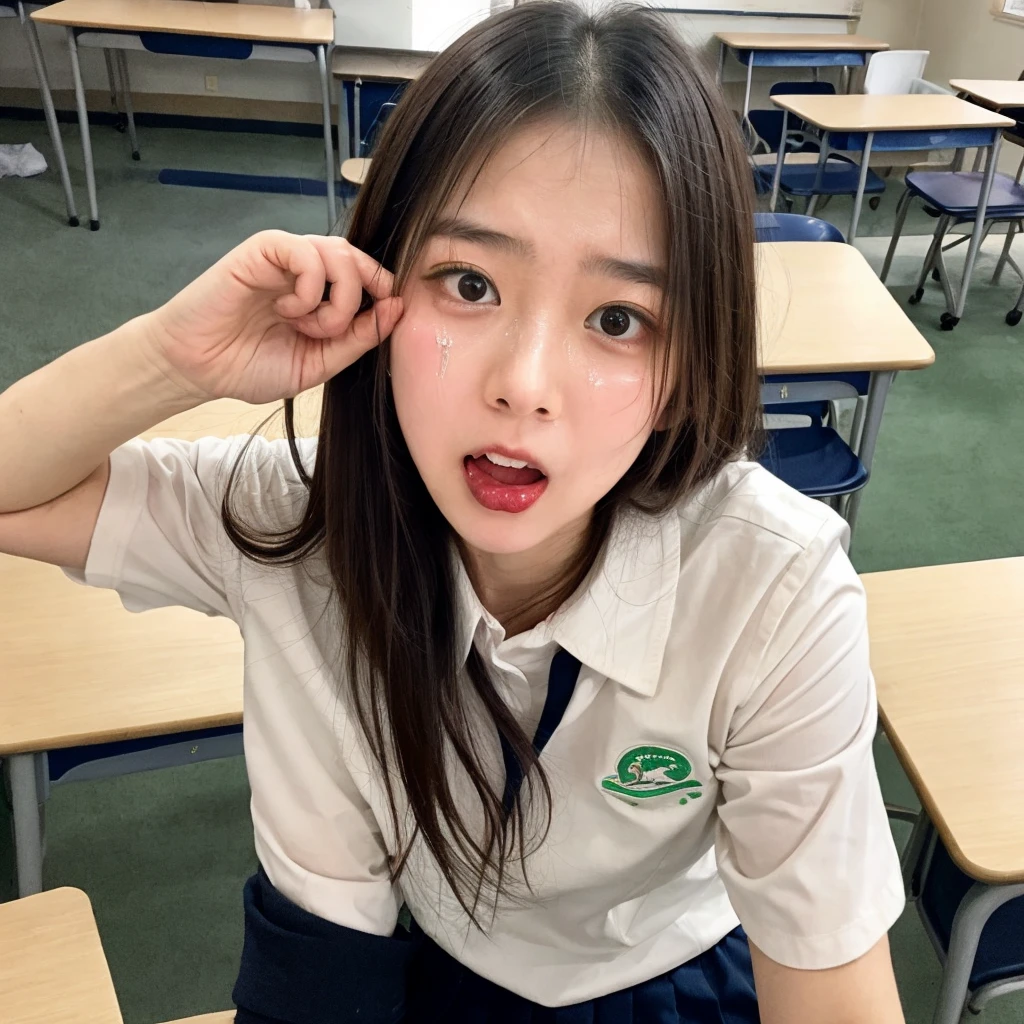 Sexy junior high school student in shorts vomited