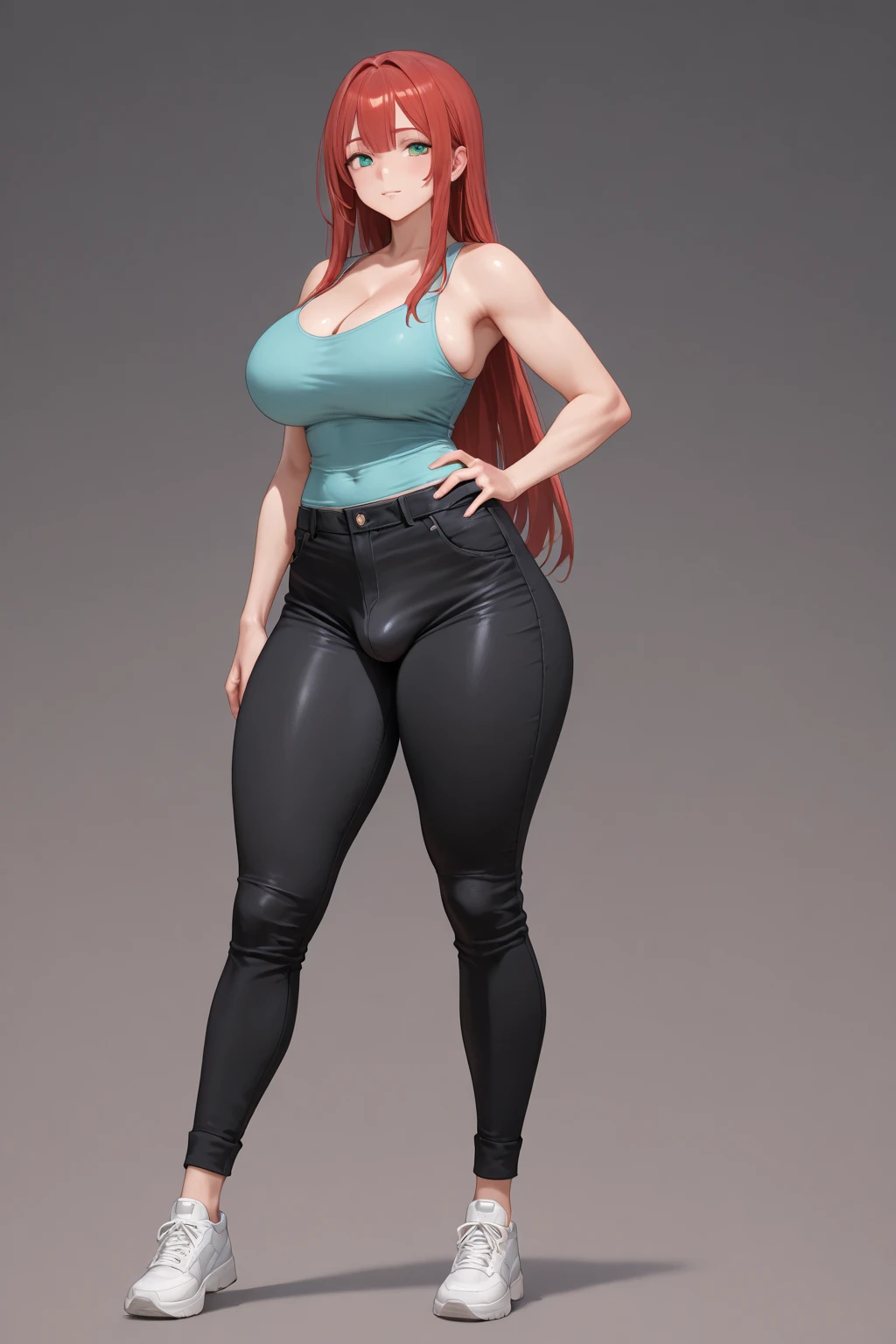 score_9, score_8_up,score_7_up, score_6_up, score_5_up, score_4_up, woman, best quality, highres, full body shot, solo, beautiful, makeup, soft lips, kim possible, jealous, large cleavage,