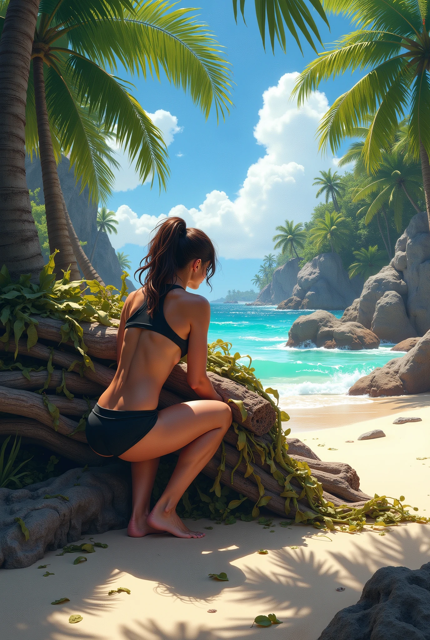 a stunning realistic photo,mature elf girl lying, long hair, beach, (1girl), (extremely detailed CG unity 8k wallpaper), photo of the most beautiful artwork in the world, professional majestic (photography by Steve McCurry), 8k uhd, dslr, soft lighting, high quality, film grain, Fujifilm XT3 sharp focus, f 5.6, High Detail, Sharp focus, dramatic, (looking at viewer:1.2), (detailed pupils:1.3), (natural light), from behind, ass, butt