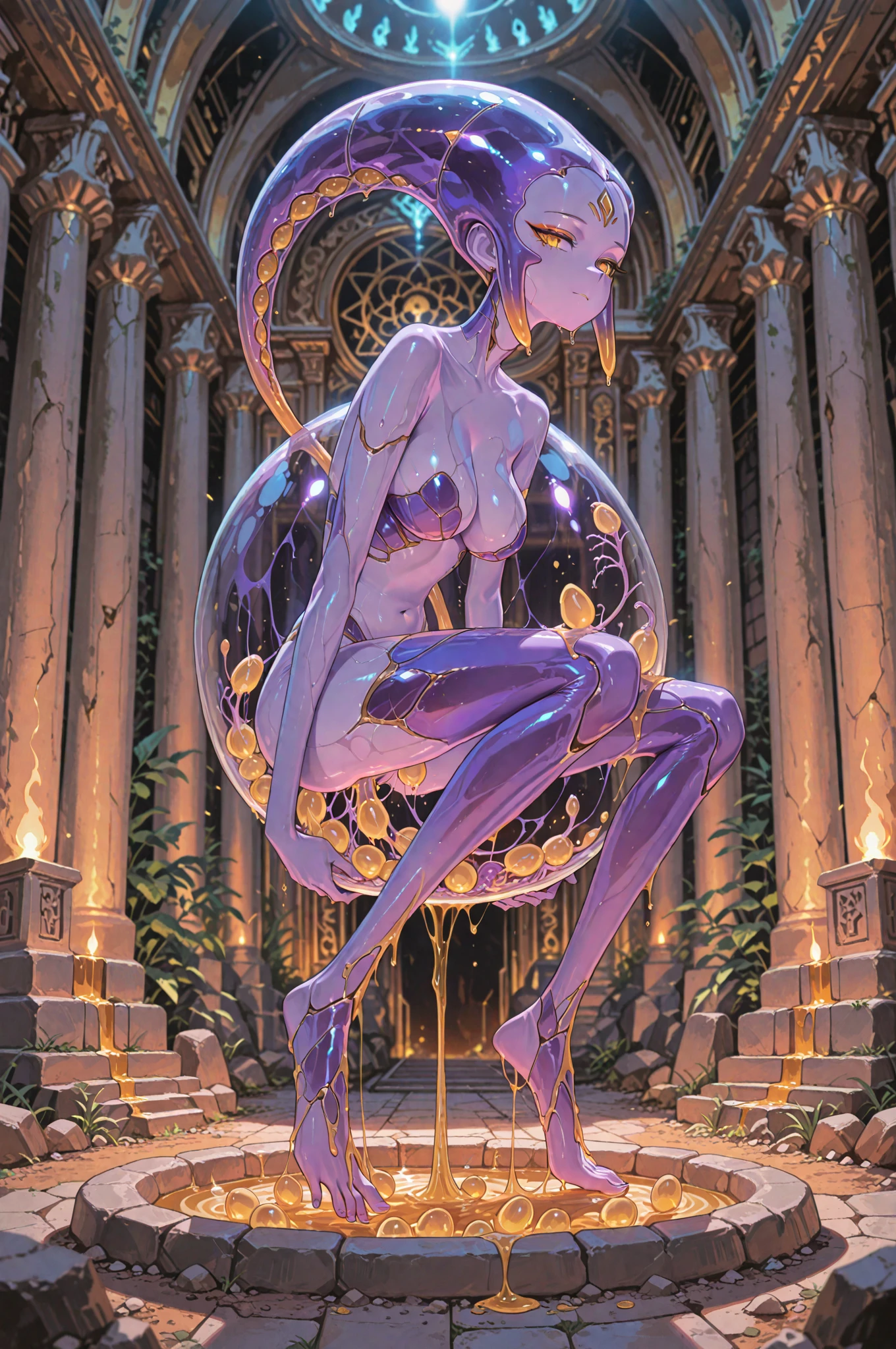 Magestic Statue made of opal, ruins, under the surface, four arms