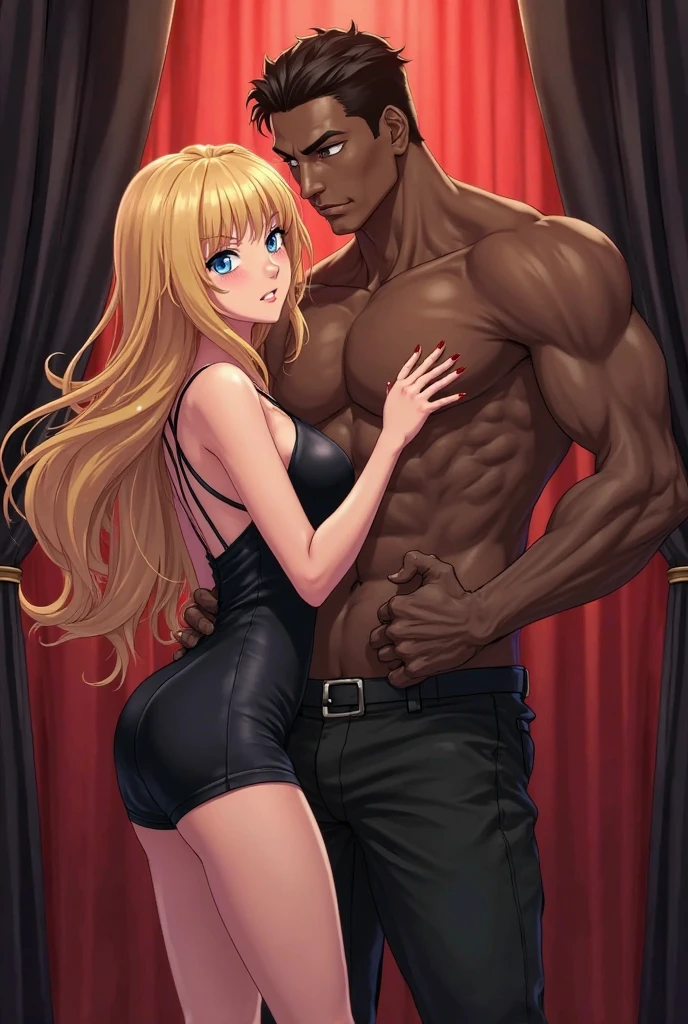 score_9, score_8_up, source_anime, standing, hellsing, seras, blonde hair, nude, indoors, night, night sky, nighttime, vampire, smirk, fangs, ikuchan, balcony, town background, clothed, male wearing shorts, muscular male, medium breasts, boyfriend, couple, sfw, looking at viewer, faceless male, dark skinned male, cuckold pov, ntr, netorare, standing side by side, standing, cuckolding, cuck, 1girl, 1boy, solo focus, ((duo focus)), black haired male, interracial, BLACKED, bbc, raceplay, smug, humiliation, ((faceless male)), ((size difference)), tall male, ((duo)), embrace, embracing, ((dark skinned male))), sling bikini, bulge, rating:safe, navel, short dress, red sling bikini, side view, tall male, ((size difference)), large male, height difference, male's head out of frame
