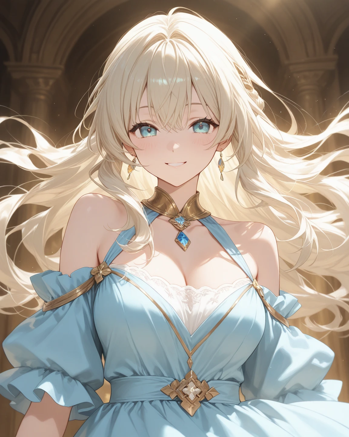 (masterpiece, best quality, ultra-detailed, highres), (perfect face, sidelighting, lustrous skin, finely detailed beautiful eyes), 1girl, long hair, blonde hair, floating hair, creek, lighting, sidelighting,