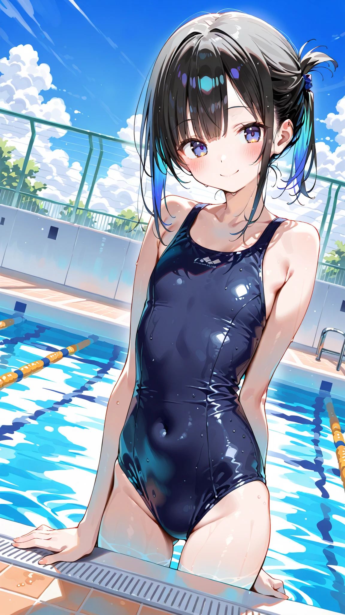 Transcendent Cute Girl, School Swimsuit, 25 Meter Pool, in poolside,NSFW