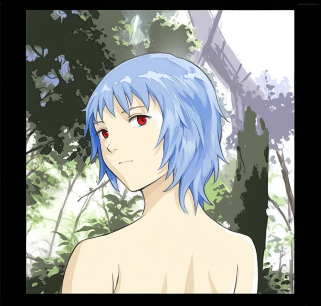 One girl, Ayanami Rei, alone, Red eyes, smile, short hair, Nude, Hair between the eyes, View your viewers, knees on, stick out butt, BIG ASS, Big Tits, Blue Hair, Mouth closed, bangs, From above, bedroom, From before,medium quality, slow, hands behind the head, (Perfect hands, Perfect Anatomy), 8K