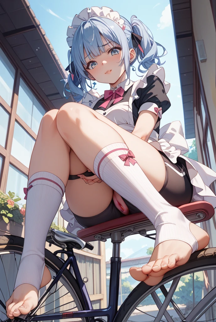reiayanami, Rei Ayanami, blue hair, short hair, (red eyes:1.5),Smaller head、 ((she is wearing a middle school uniform, Sleek and fit to the body, With subtle blue accents)),bite into, Sitting on the stairs of an abandoned concrete building in the middle of the night、 BREAK is looking at viewer, BREAK is (muste piece:1.2), dark lighting、best quality, high resolution, unity 8k wallpaper, (illustration:0.8), (beautiful detailed eyes:1.6), highly detailed face, perfect writing, Highly detailed CG, (perfect hands, perfect anatomy),((spread your legs:1.3))((white panties)),An angle where the viewer looks up from far down the stairs.、