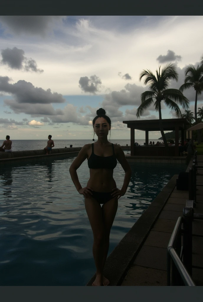 ((Dark African skin, Very deep ebony skin)), ((Its beauty is undeniable)), ((Excited cute face)), ((Hyper detailed perfect eyeploring pose)), ((Language output)), ((swimming)), ((wearing squared sunglasses, dark blue mini bikini)), ((Afro ponytail with long African curly hair)), ((full body)), ((skin)), ((swimming, side view)), ((touching her face in a sexy pose)), ((swimming pool, rooftop, hotel, Nairobi, kenya)), Sharp Focus CGI, photoreallistic, High detail, Realistic, Masterpiece, absurd, Best quality, Hdr, High quality, high-definition, Extremely detailed, 8k wallpaper, Intricate details, 8K UHD, Full-HD, (photo realist:1.2), contrast, intense illumination, lighting cinematic, natural lighting, veilleuse, Nuit, Illumination globale, a la piscine African women、Female sexy