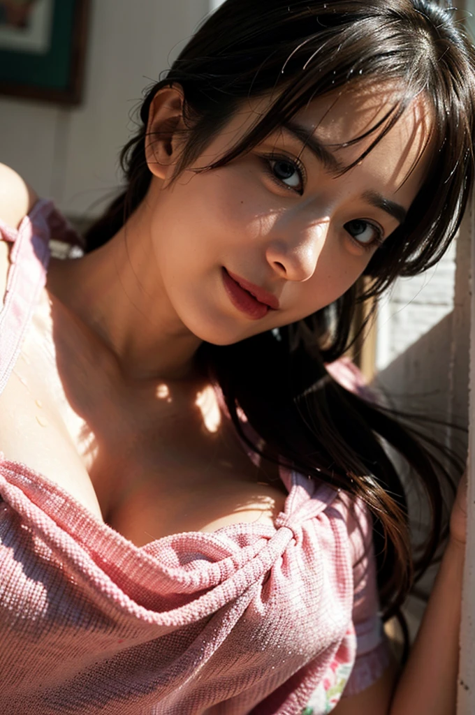 (Woman walking down the stairs:1.2、Squint your eyes and laugh)、((Wearing off-the-shoulder:1.4、Wearing a long skirt:1.5))、(View from the front、View from directly below)、(Realistic、Like a photograph、Live Action、8k, Realistic, RAW Photos, Best image quality: 1.4), Single-lens reflex camera、RAW Photos, Highest quality, Realistic, Highly detailed CG Unity 8k wallpaper, Written boundary depth, Cinematic Light, Lens flare, Ray Tracing, Realistic background、((ultra high density skin))、(whole body:1.5)、Long Hair 1.2、ponytail、Hair blowing in the wind:1.4)、I like that style、stylish、Very detailed、Pay attention to the details、Perfect outfit、(Sunburned skin)、Accurate hands、Accurate legs、Detailed hands and fingers、Anatomically correct body、Thin legs、Thin thighs、Small breasts、Very detailedな顔