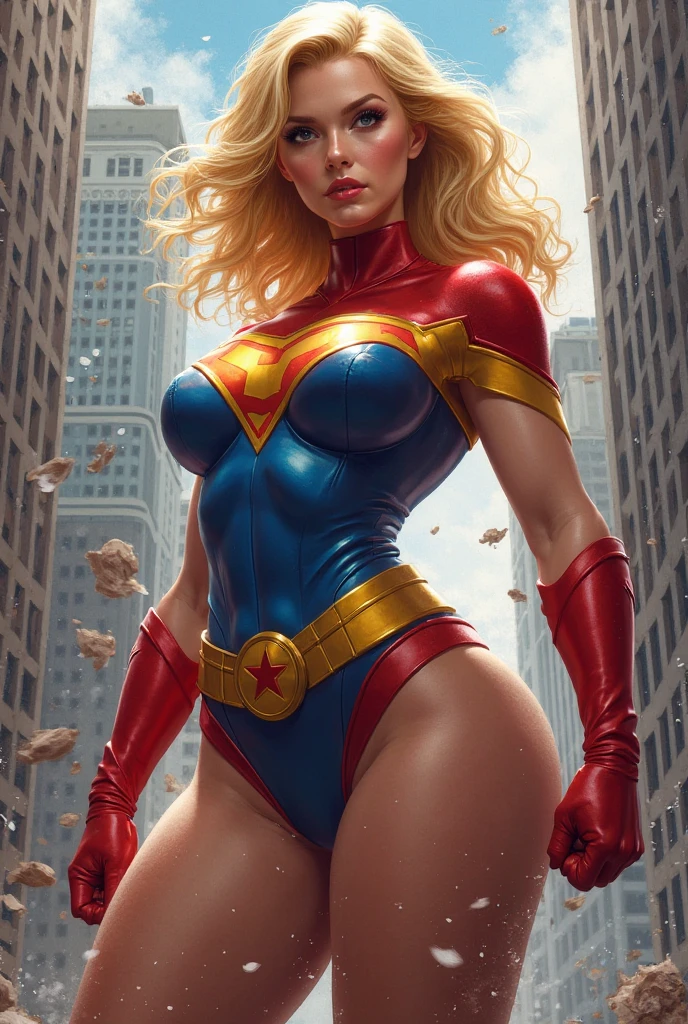 Captain Marvel , big breasts, deep cleavage, standing in a spaceship