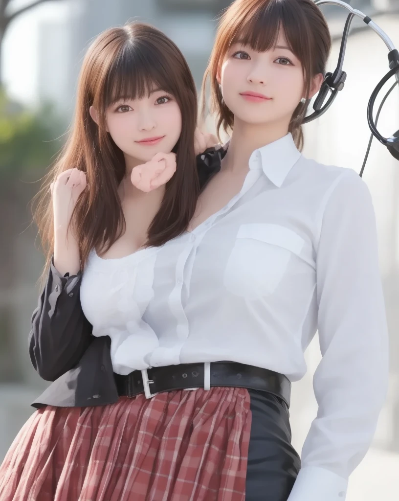 bangs down，beautiful girl，Maid clotheasterpiece，Holding a baby in my belly，perfect face，perfect breasts，long hair，Outstanding style，stimulating，Cute outfits，Horny girl，double eyelid，Naughty Girls，Erotic and cute，mini skirt，ribbon on uniform，colorful hair color，yellow eyes，leather jacket，horny girl，Knee-high boots，
Colorful，multicoloured，future fashion，smile，Standing posture，zipper bra，Multicolored clothing