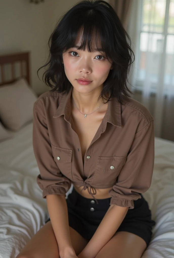 Cute asian girl with short brown hair