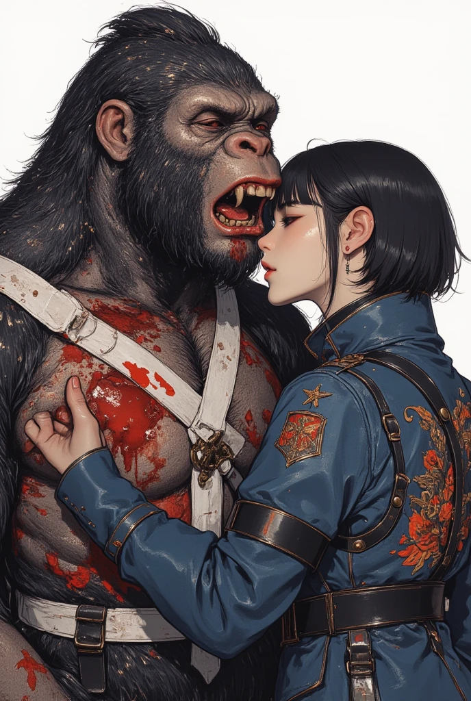 (Attack on Titan) An enormous titan woman (cute maniac face extra huge mouth, dark hair, small pot belly, big butt, painted toe nails) merrily stomps down the streets of Tokyo, she has her mouth open and drooling. The woman (cute, miniskirt, airy blouse, high heels) she wants to eat has fallen and twisted her ankle and is now sobbing on the street. Came is low at the victim looking up at the hungry Titan