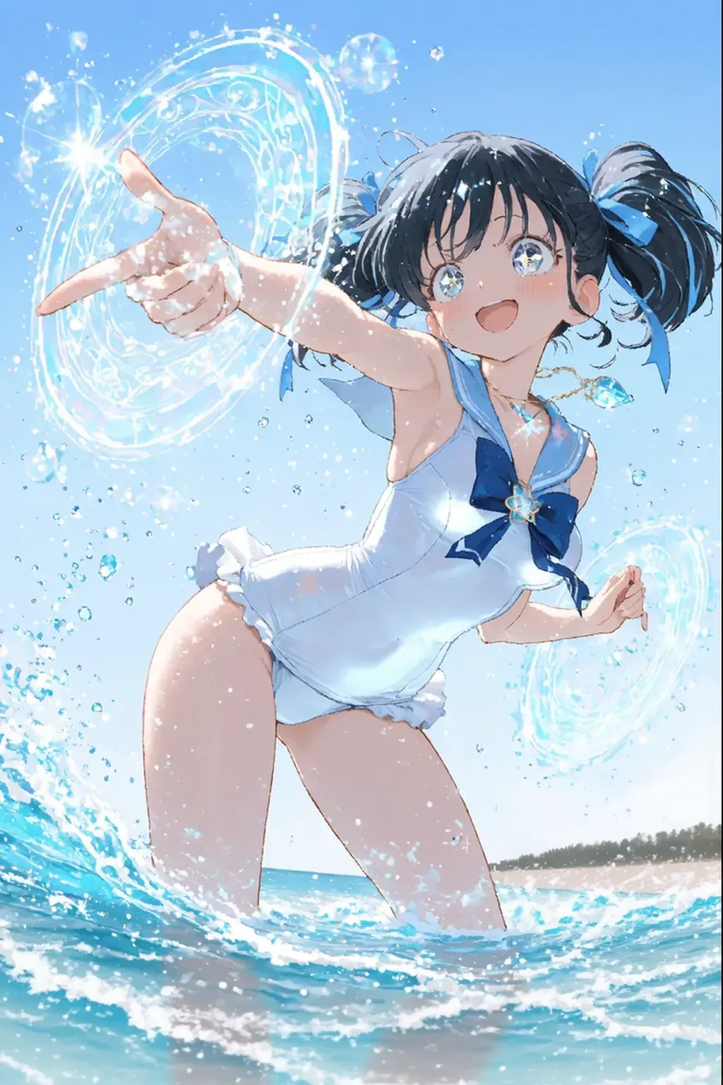 masterpiece, Highest quality, High resolution, (Mizuno Ami),1990s \(style\),Blue swimsuit、Blue Bikini,(C cup beautiful breasts)、expensive、Sweating all over the body、vapor、Hosomi、sexy、A face writhing in pleasure、The whole body is covered in sex fluids、Sweaty、Composition looking up from below、Crying face、Semen splattered on face、Anime-style painting style,Blue Hair、Shortcuts、Composition with emphasis on the upper body