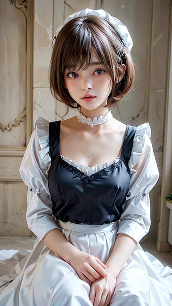 (top-quality、masutepiece、超A high resolution)、、(inside in room、Looking at the camera、Kamimei、short-hair:1.1、A dark-haired:1.1、a smile:1.5)、( of the 、、a wet body:1.3)、Cat-eared Beautiful Girl、kawaii faces、(Cat Ear Maid、maid clothes、skirt by the、Black Knee High Socks)