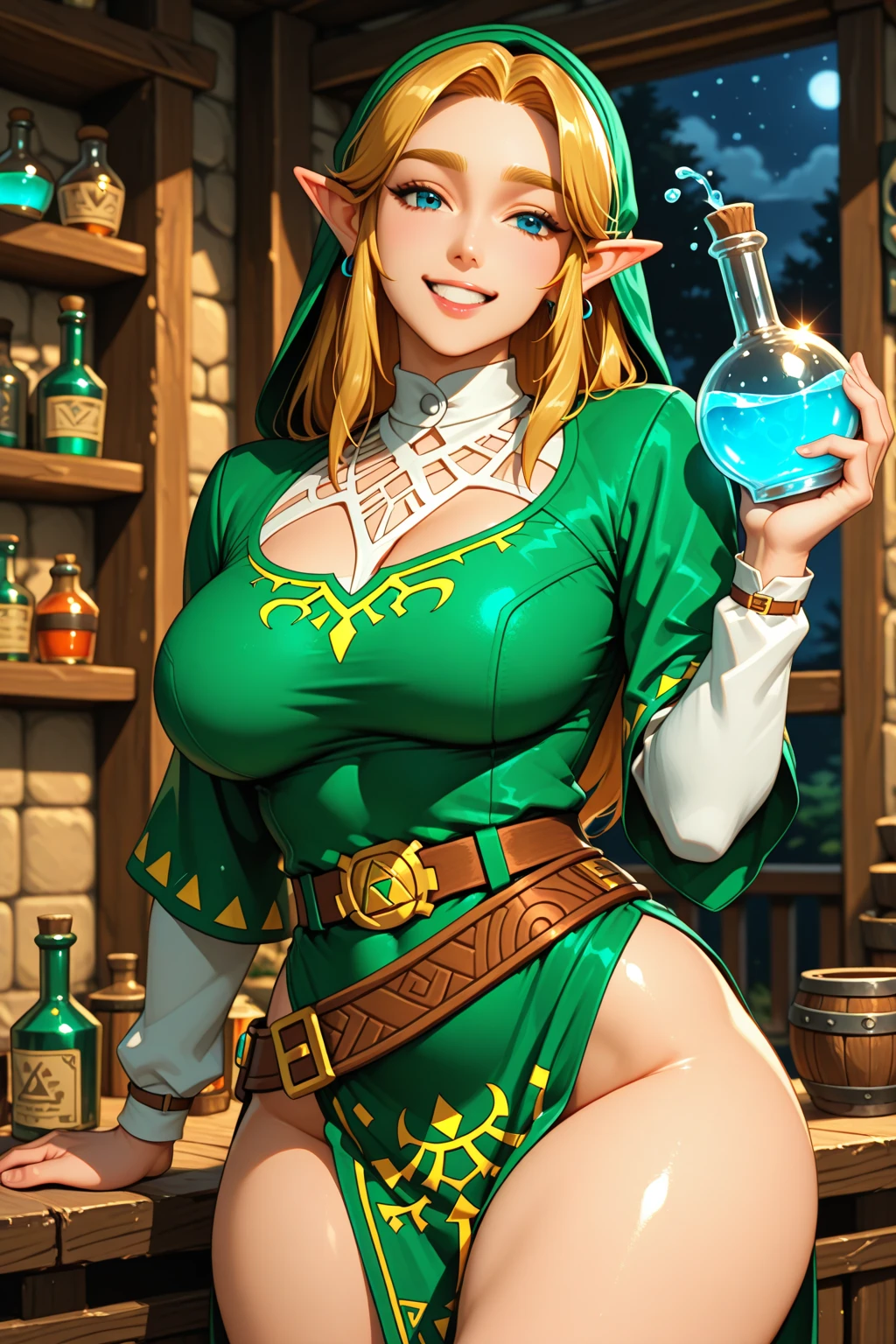 Beautiful elf holding a pumpkin lantern, giga_busty