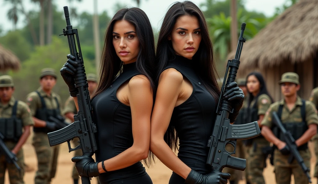 Chica adolescente delgada, rusa, hermosa en ropa muy sensual con un rifle moderno en una calle sucia y descuidada, ultra realista, photographic appearance.