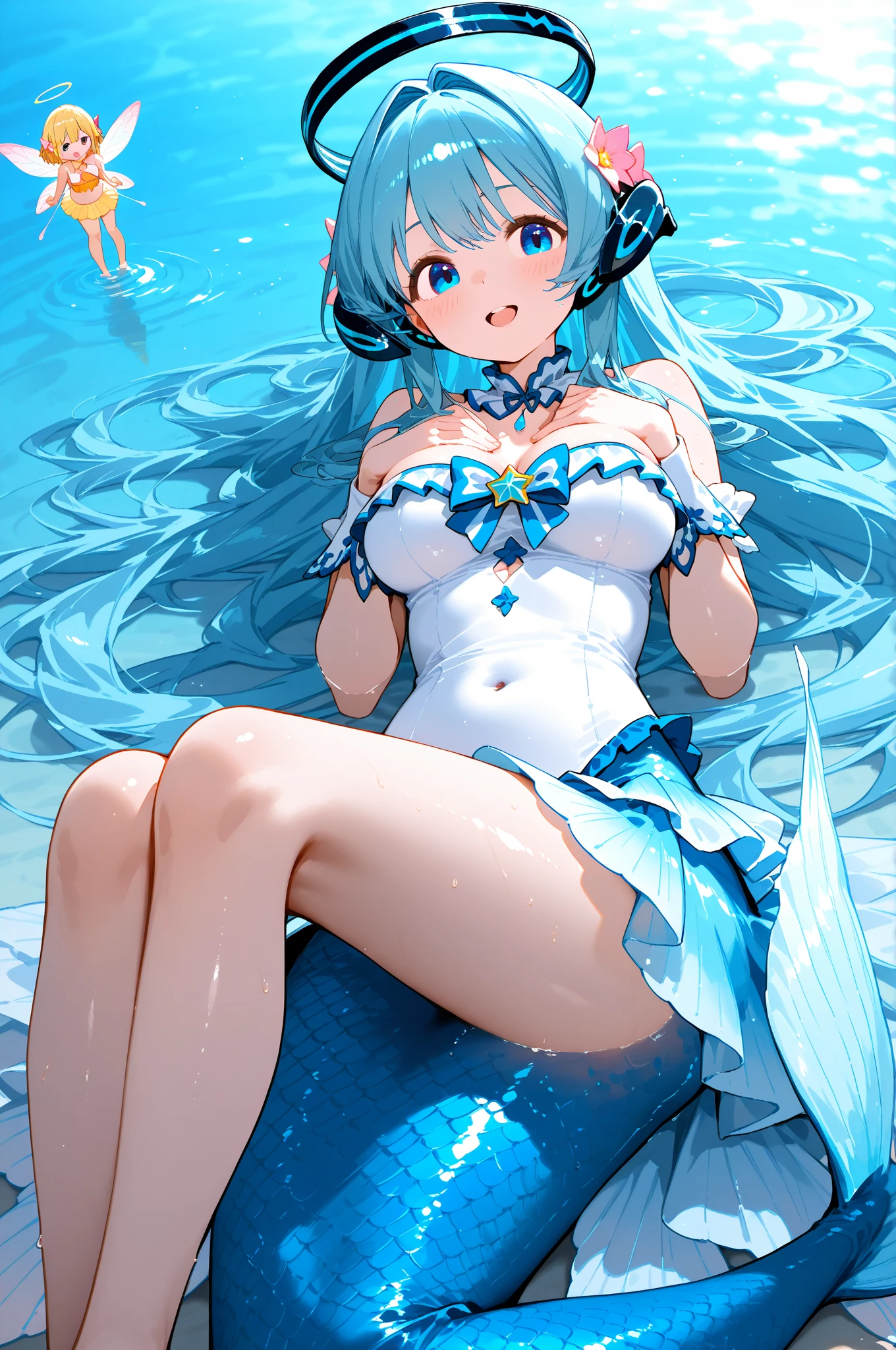 (in 8K, Best Quality, masutepiece:1.2), (game cg:1.37), Best Quality, 超A high resolution、Light shining, Smooth skin、1girl、(beautiful a girl:1.5 )、(Under the sea、with a blue background、Darkness background、underwater photo:1.5)、Water is gone、Below the surface of the water、(strapless bra、bare shoulder、transparent blue water bubble bra:1.8)、(Transparent blue water bubble panties:1.8)、(Cloak of transparent water bubbles、Transparent water bubble waist cloak)、(Transparent jellyfish beret)、erect nipples、cameltoe、pubic hair、(Swim in the water、Floating feeling)、(beatiful backgrounds:1.5)、weightless、(full body:1.5)、(landscape1.3)、from side、(fetal position1.3)、Glittering light、(Detailed large round breasts:1.3)、(cleavage of the breast)、middle hair、straight hair、bangss、(closing eye、Smile)、jellyfish、jellyfish、jellyfish