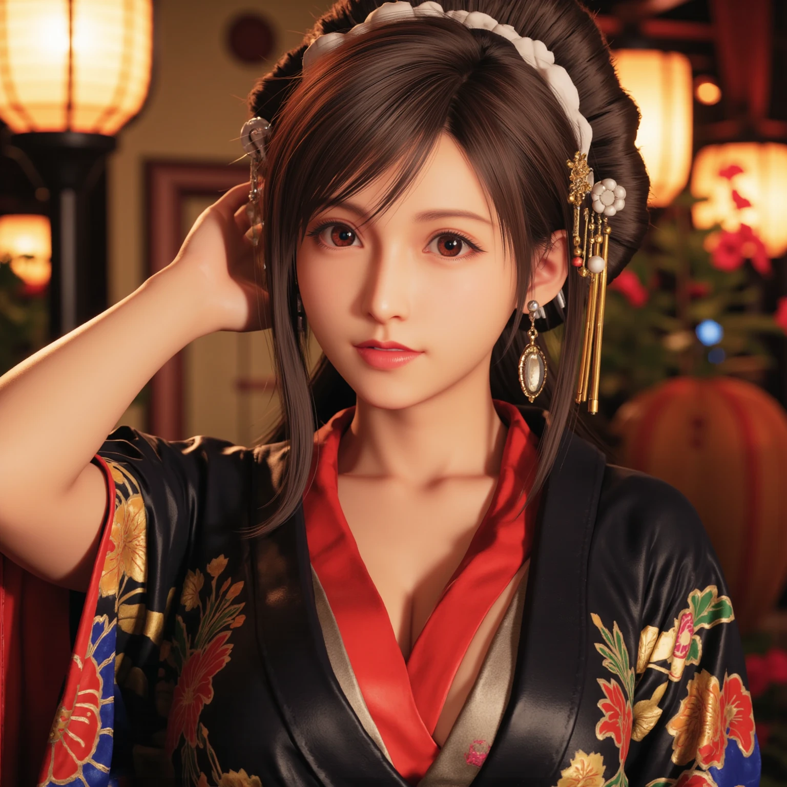 4K, masterpiece, High resolution, Confused,Natural volumetric lighting and great shadows, 笑face,deep i is written deep in the world,soft delicate beautiful attractive face, Beautiful Edge Courtesan_woman, a woman in a kimono posing for a picture ,Courtesan with perfect edges_face,Courtesan with perfect edges_body,edgOiran_Compensate,edgOiran_Hairstyle、Browsing Caution:1.5