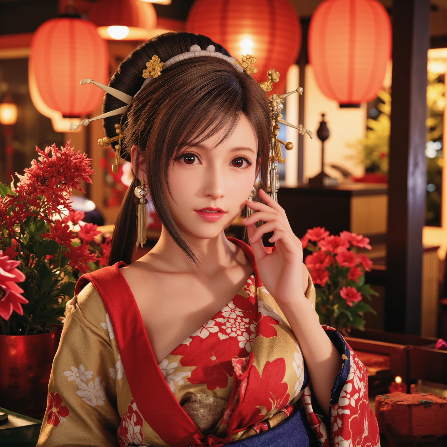(high quality, High resolution:1.2), (Realistic:1.4), (1 Girl:1), Traditional Chinese Dresses, (Charming monkey:1), (((Double Buns))), Refer your audience, Lesbians all over, palace, corridor, ((Fringe cover)), Blunt bangs