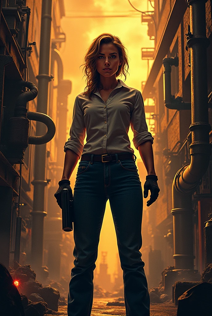 ((masterpiece, best quality)),(complex lighting) ,solo,(((1girl))) ,clementine, light skin,light-skinned female, baseball cap, green cargo pants, brown eyes, tight pants, combat boots, shirt, short hair, one short ponytail, open denim jacket, huge , thicc , (((8k))), (((full body))), ((())), (((looking at the viewer))), (((view from in front of her))),