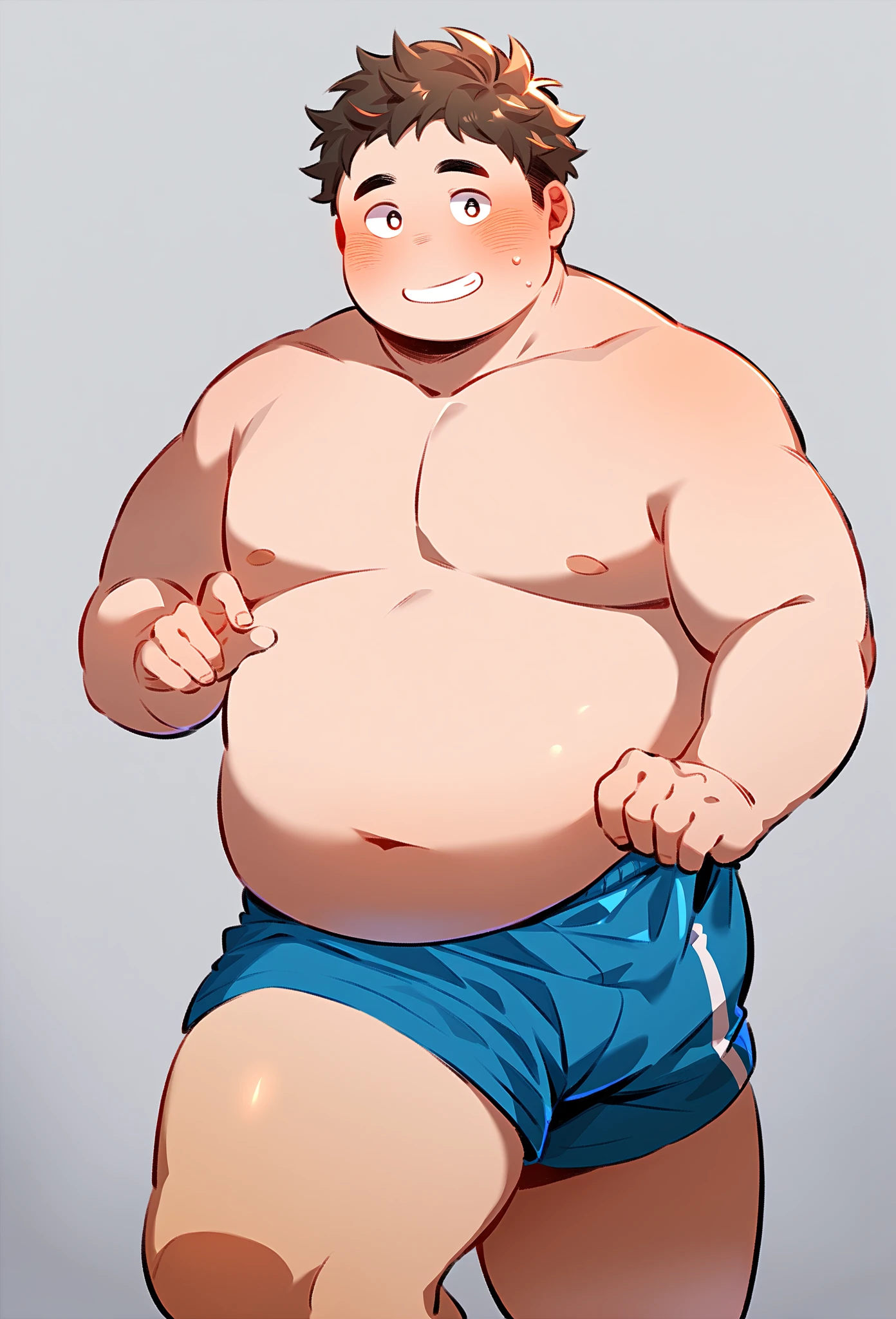 Fat, Chubby belly, Chubby obese, Man, O-Legs, M-Legs, Briefs (white), Topless