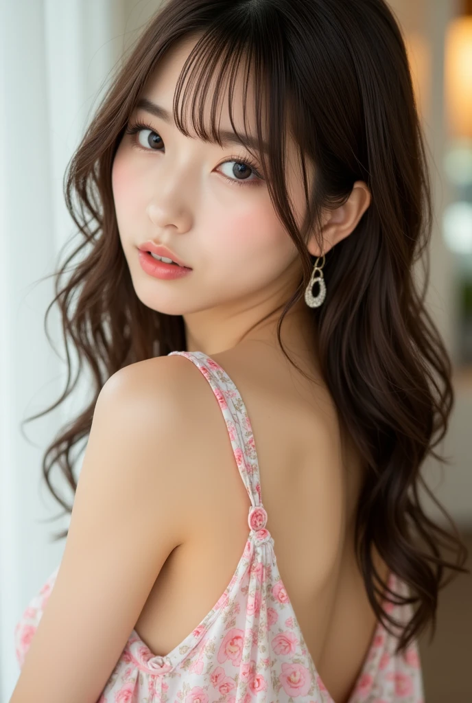 Realistic Light、Natural light、White background、Highest quality、8000、32,000、masterpiece、uhd:1.2)、Korean women photos、Small eyes、Hippie Perm from Korea、Dark Brown Hair、Upper Body、From above、Wavy Hair、profile、Long Hair、A pair、Wet Hair、good hair、Multi-layered hair、Layer cut hair、Perm Hair、Wave perm、Jelly Perm、Hippie Perm、Wavy Hair、Full hair、Wave Wave、Pink Lace Bikini