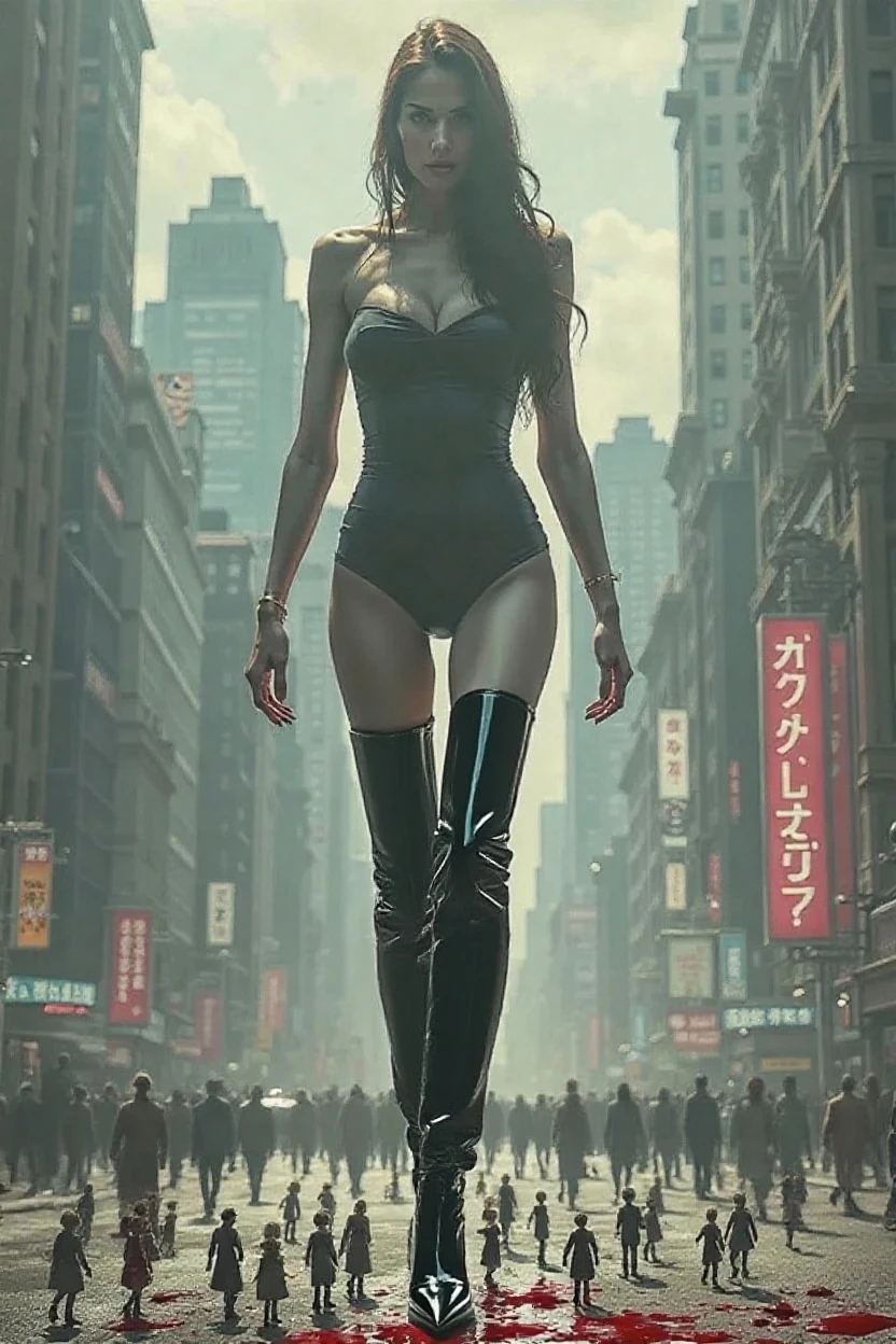 (Raw photo:1.2), (Photorealistic), Beautiful detailed girl, Very detailed eyes and face, Beautiful detailed eyes, Huge file size, High resolution, Very detailed, Best Quality, [masterpiece:1.6], Illustration, Very detailed, Fine detail, Best Quality, 32K Wallpaper, in a modern futuristic city, people walk by, after rain, intricate details, beautiful young girl, short height, medium breast, gentle smile, low cut silk tanga and bra, full body photo, back view
