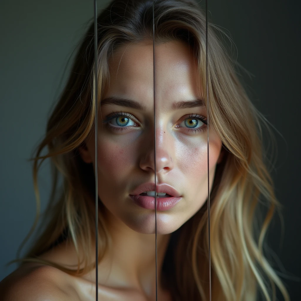 a face swap of two people, detailed facial features, realistic skin texture, realistic lighting, high definition, 8k, photorealistic, masterpiece, cinematic, dramatic lighting, striking contrast, digital art, surreal
