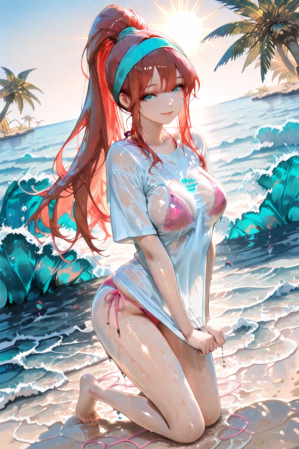 The most beautiful and sexy girl, rainbow hair, yellow eyes,nude,swimsuit,open chest, Lots of tattoos and piercings, Very detailed background, perfect masterpiece, high quality, high resolution, nipple,Cat