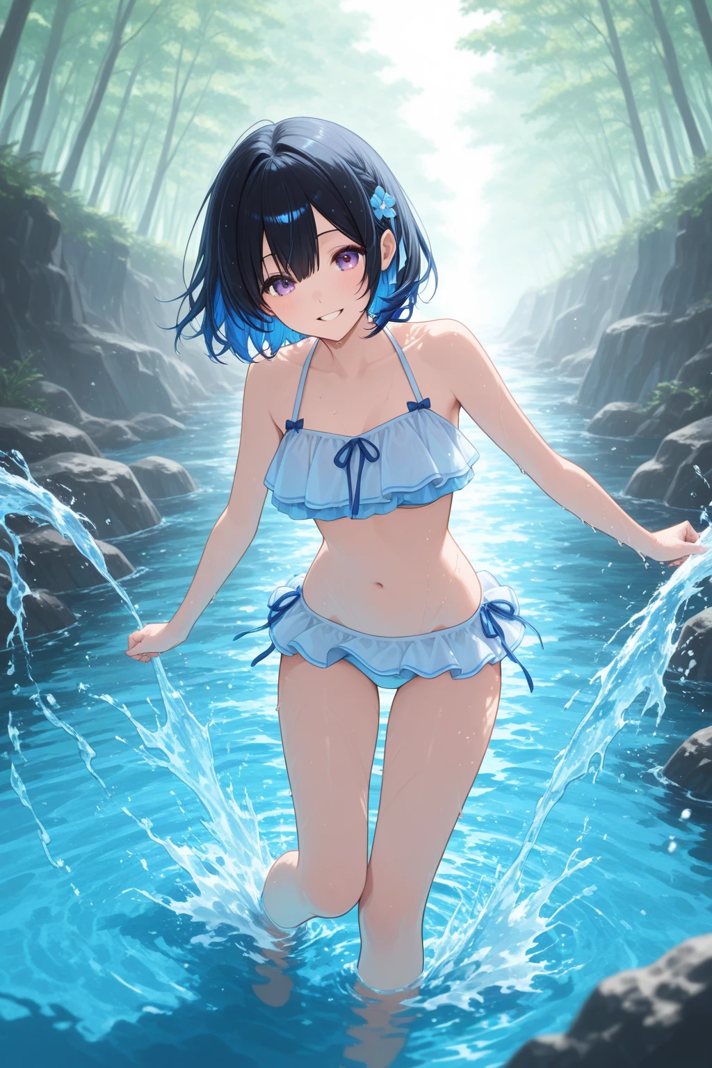 (masterpiece),((best quality)),detailing,pouring rain、1woman solo,25 year old beauty、(extremely beautiful detailed anime face and eyes),dark blue hair,short hair,blue eyes,crying,open mouth,drooling,steam,small head,ideal ratio body proportions,medium breasts,(gleaming skin,oily skin,shiny skin)、(((soaking wet body))),(Perfect Anatomy),kneeling,spread legs:1.2,arms behind back,((bukkakecum on body,excessive cum)),(blue micro bikini、camel toe)、leather collar、Chained collar),leather loafer shoes、outdoors、garden、grass、Tokyo、