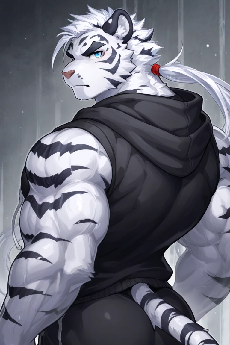 White-haired werewolf, full body, black pants