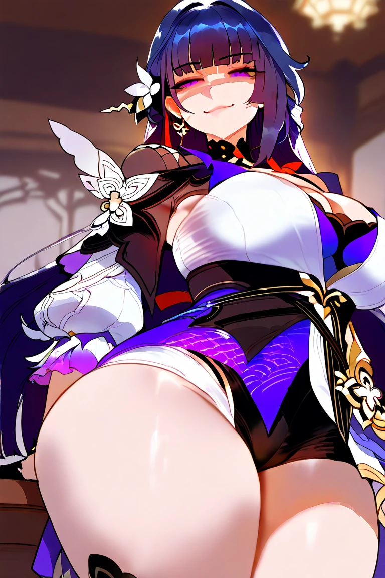 Yelan(genshin impact),1girl,solo,super huge breasts,looking at viewer,near,standing up,in room
