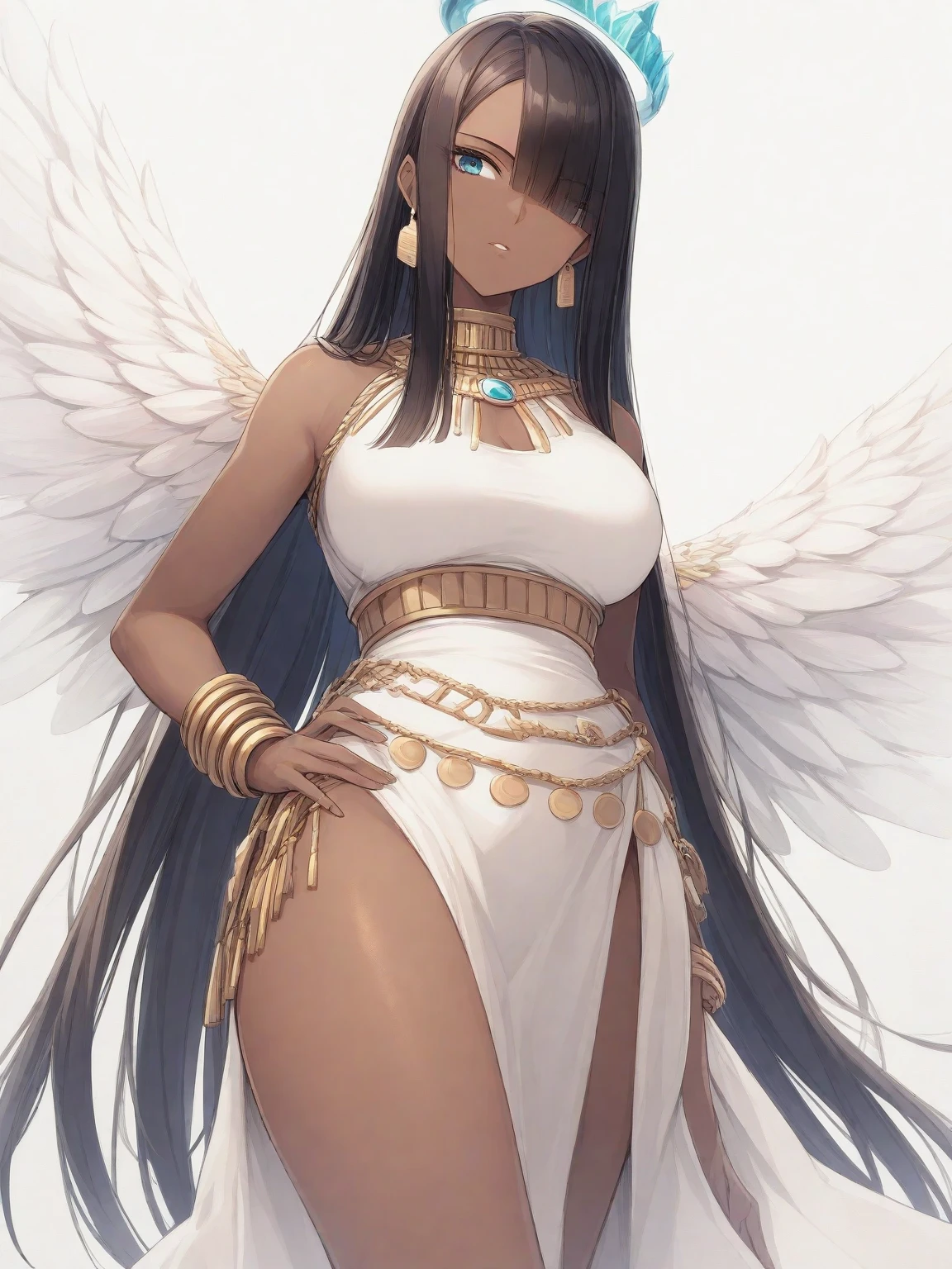 Brown skin Beautiful War Goddess Sexy high leg Angel's wing Gal Angel Lewdな顔 Vulgar tattoos Lewd Fallen Angel The despised angel Vulgar pose