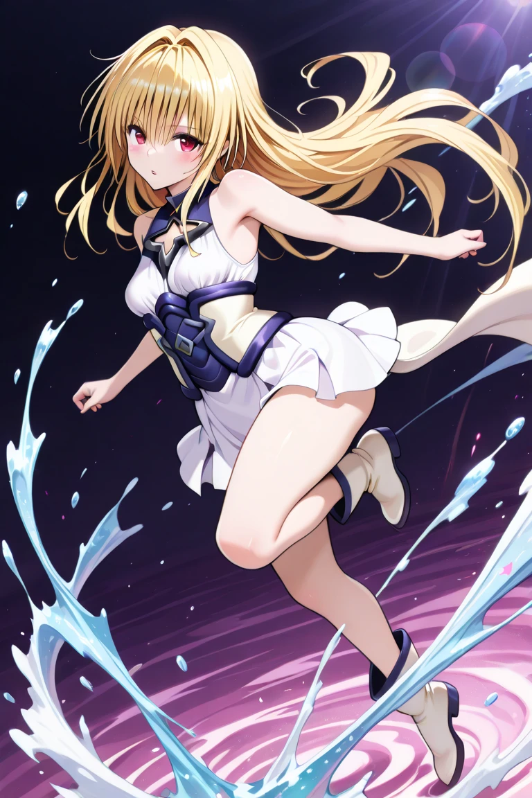 hoshino ruby, blonde hair, long hair, one side up, red eyes, mismatched pupils, star-shaped pupils, nsfw, large breasts,　nipple, naked, nude, sea, Highway, flooded, running, Building FIRE, Heavy snowfall, Peeing, lactation, projectile lactation
