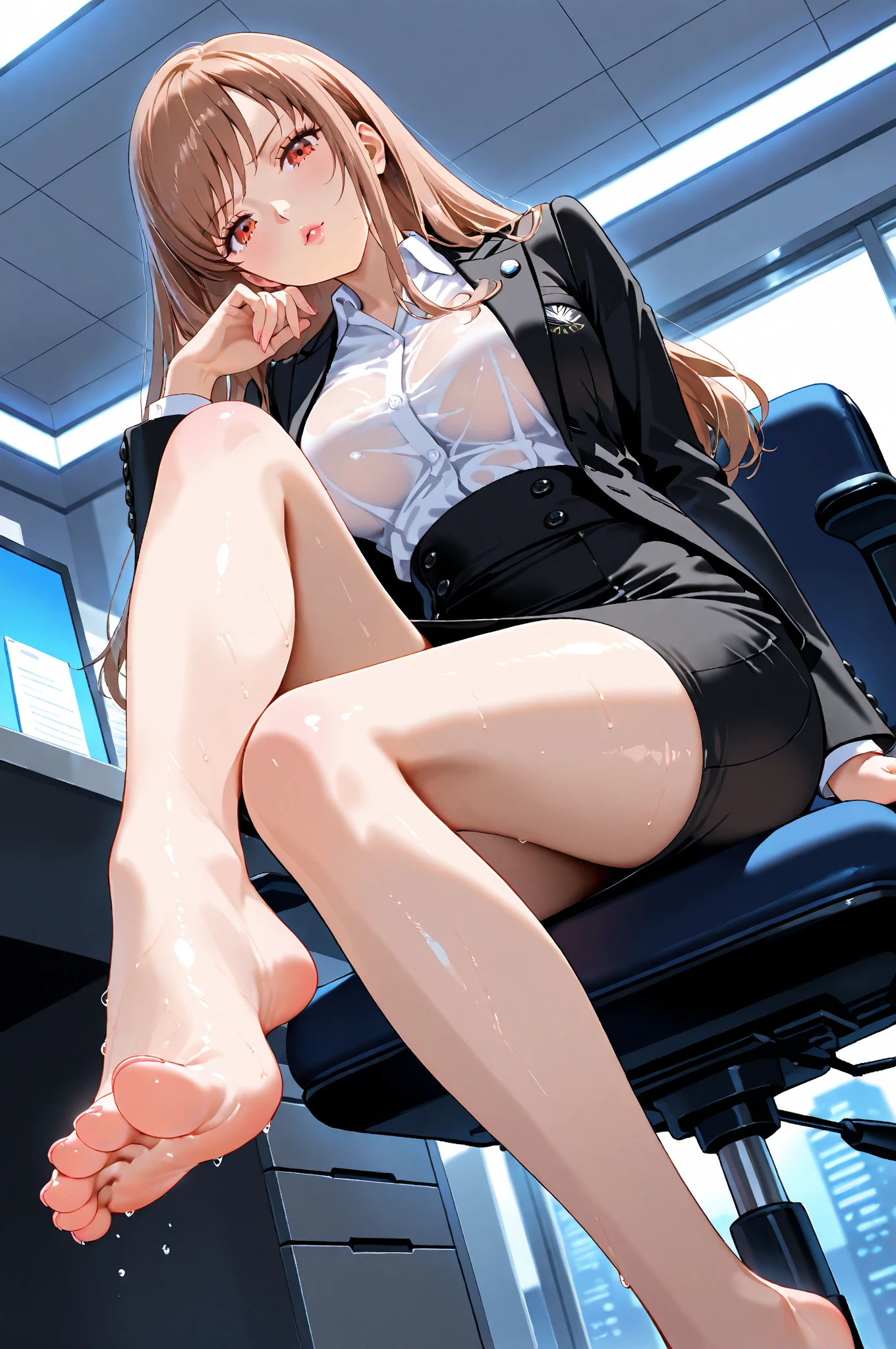 Black long straight hair big breasts female one-piece swimsuit pantyhose indoor