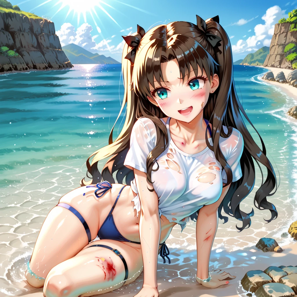 Beautiful girl white string swimsuit twin tails curl big sandy, photorealistic, photorealistic, masterpiece, realistic, realism, photorealism, high contrast, photorealistic Artstation 8k HD Trending digital art with high resolution detailed and realistic, detailed, skin texture, super detailed, realistic skin texture, armature, highest quality, --auto --s2
