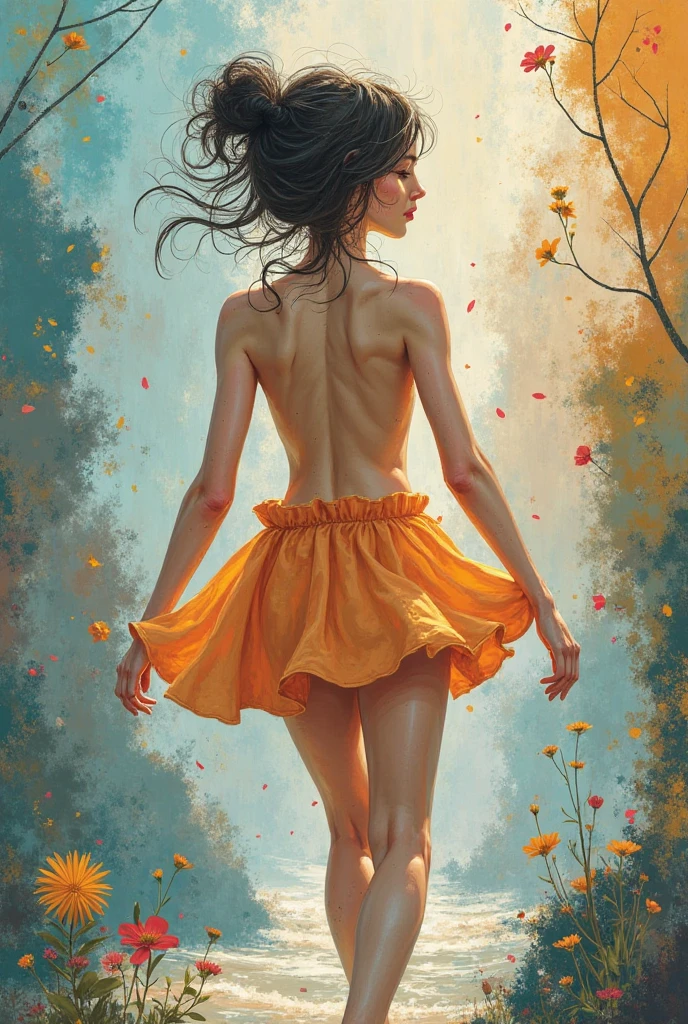 Exquisite, slender, delicate girl of 16 years old with a perfect gentle face of the southern type (with short dark burgundy hair) with freckles (with ruby earring) in the rays of the rising sun, naked with tender bare breasts with pink swollen nipples ((barefoot)) ((in an unbuttoned open burgundy shirt over a naked body and in small burgundy panties)) (on the veranda in the garden) Drinks (coffee) and looks at the flowers, in watercolor style, discreet light shades, Flares, (imitation of film photography), against the sun, a lot of sun glare, light fills the frame, olive and grape groves, strong wind, Brick Road, high image quality, Maximum detail, sunset lighting, Warm evening shades, (warm golden and olive sunset light), big space eyes, olive and grape groves, Brick Road