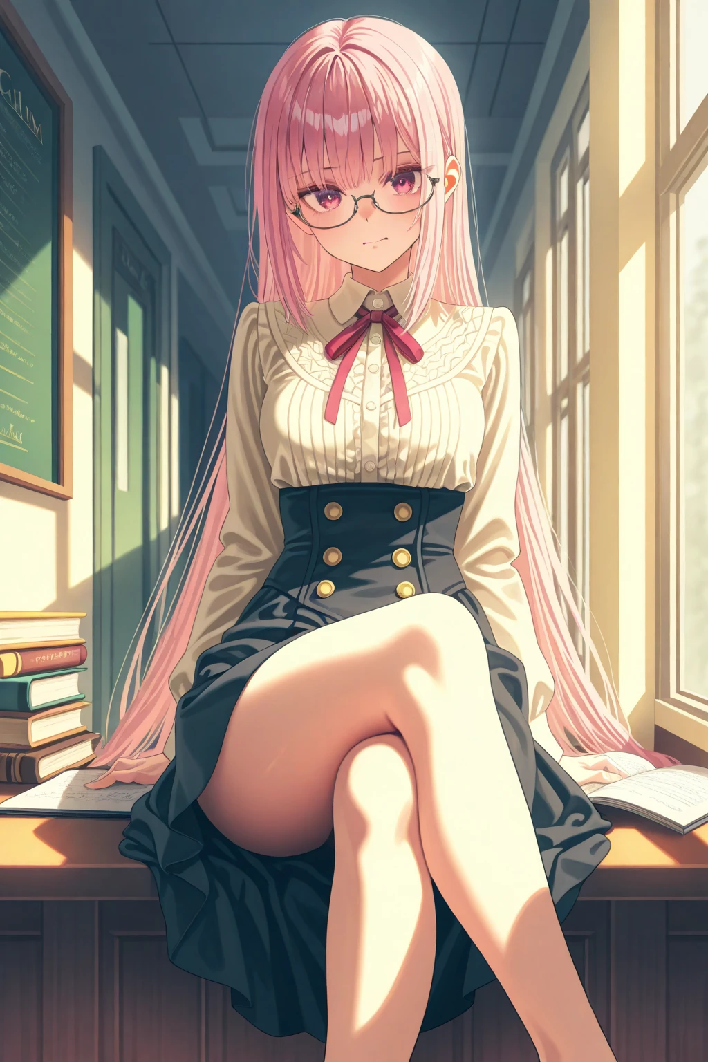 Anime Girls with pink hair and glasses in a , seductive Anime Girls, Beautiful anime school girl, Realistic school girl, a Surreal , Junko Enoshima from Danganronpa, Anime Girls with long hair, Surreal , Anime full body illustration, Smooth anime CG art, (Anime Girls), On pixiv, Anime Best Girl