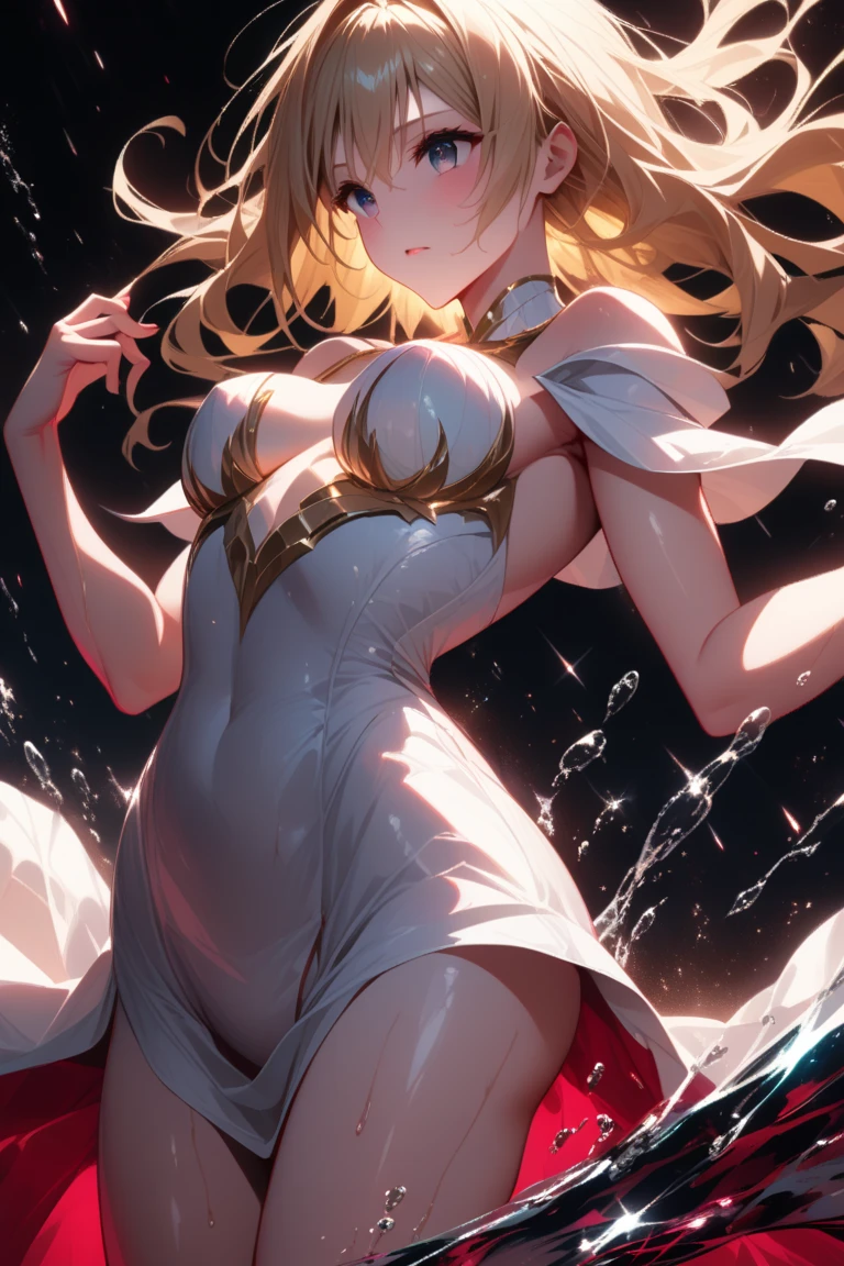 masterpiece, best quality, beautiful art, high resolution, well formed hands, body and fingers, 1 woman, solo, Hahari Hanazono, adult, big breasted, cleavage, wearing a Tyris Flare outfit, full body, sexy and skimpy bikini, gorgeous legs and thighs , dancing seductively and erotically, turning backwards and forwards, showing her back and front, showing her butt,   t -back smiling joyfully, looking at the viewer, flirting, beach environment 